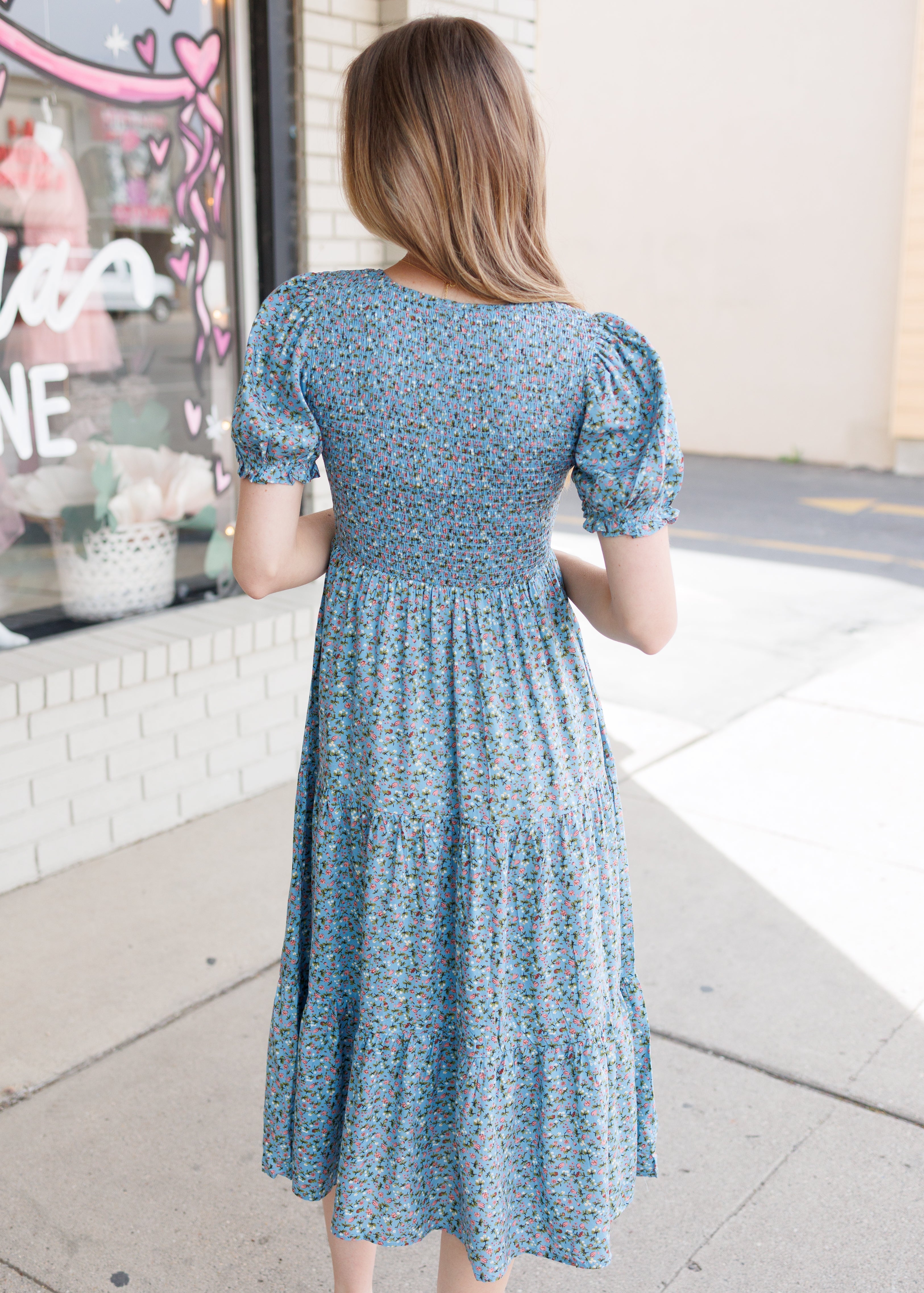 Julia Blue Floral Smocked Dress
