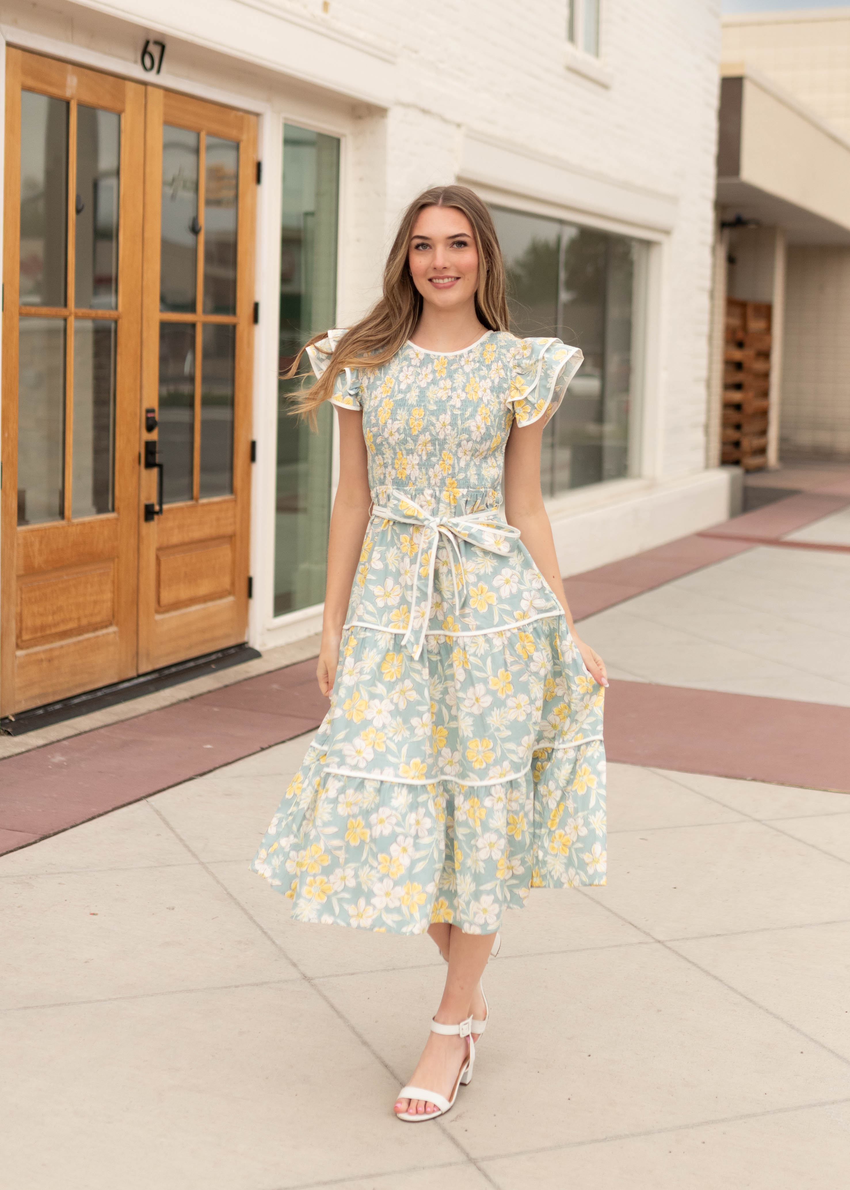 Julianna Blue Floral Tiered Dress