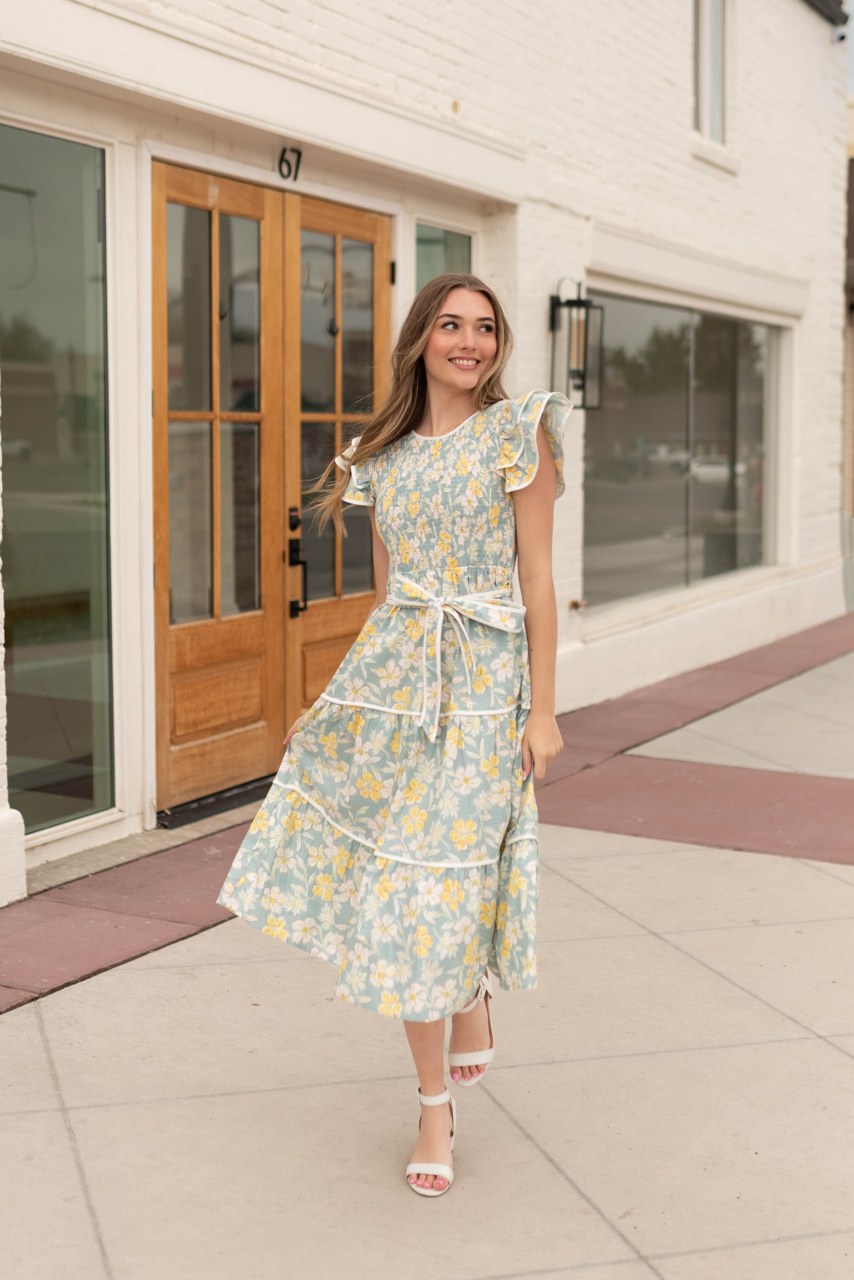 Julianna Blue Floral Tiered Dress