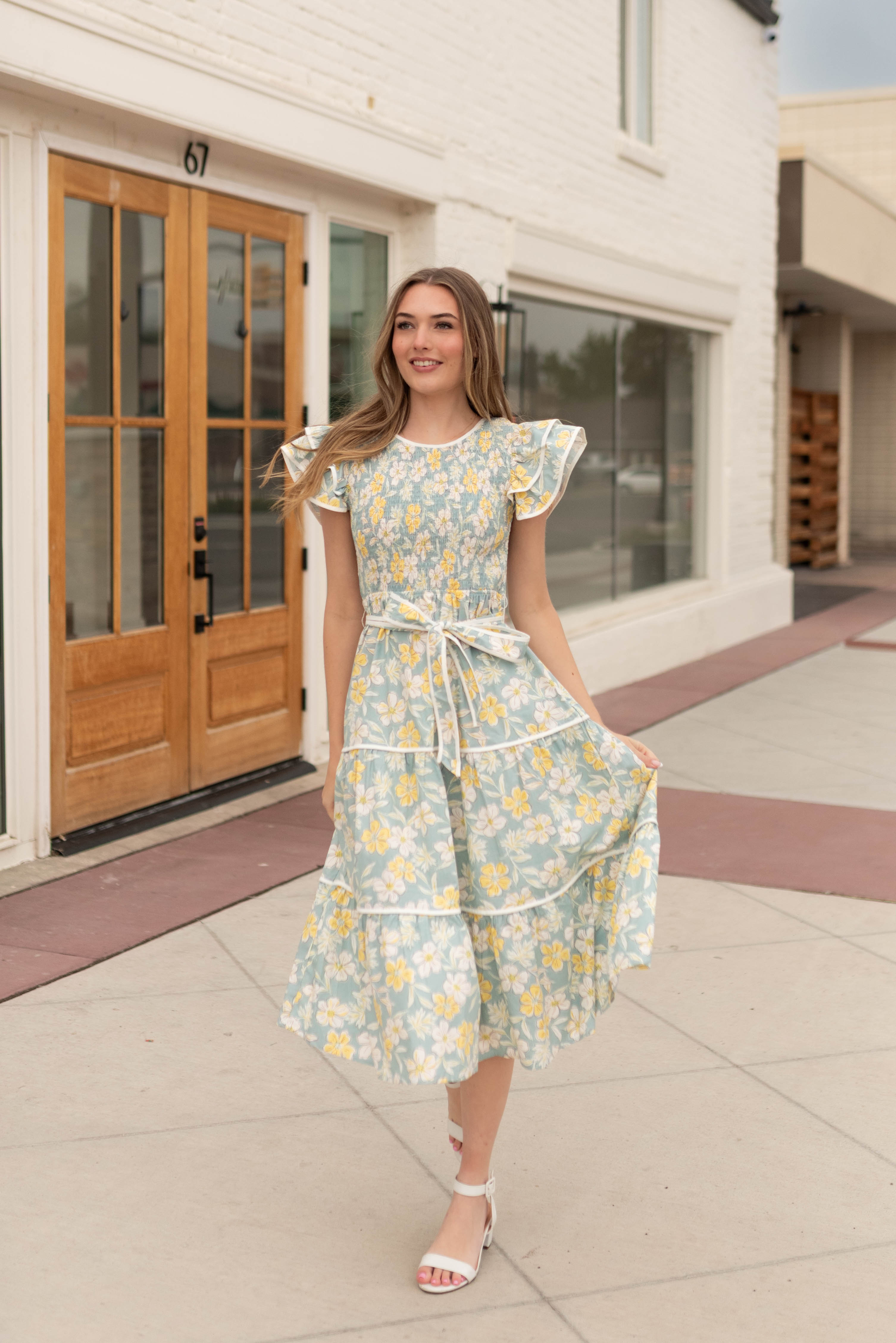 Julianna Blue Floral Tiered Dress