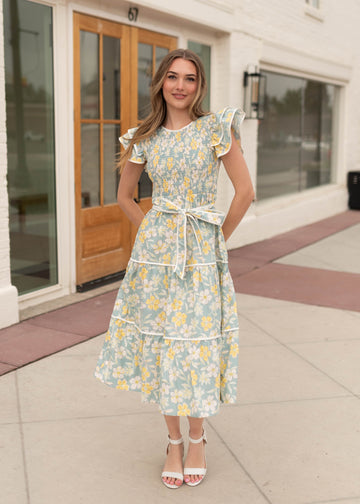 Julianna Blue Floral Tiered Dress