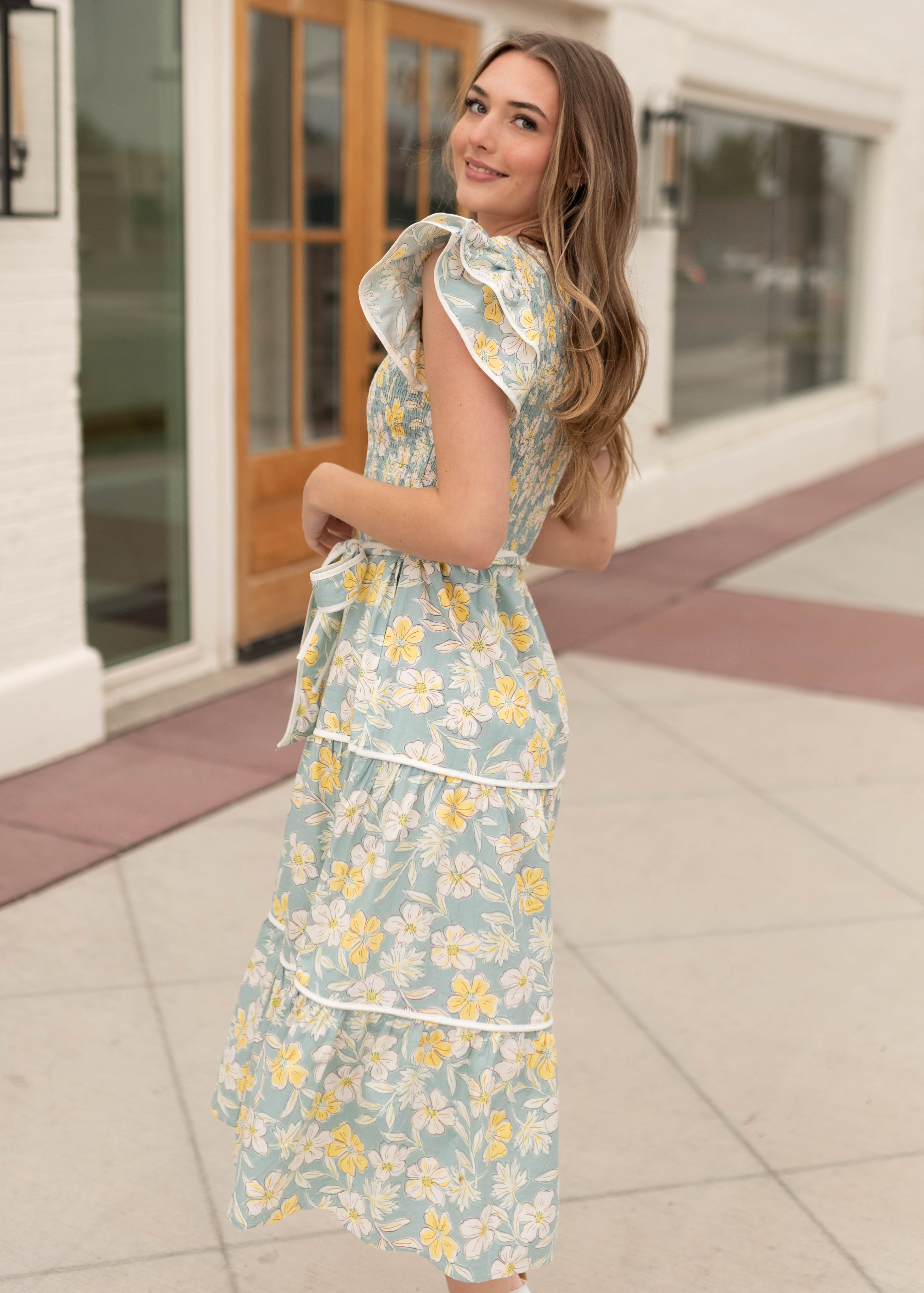 Julianna Blue Floral Tiered Dress