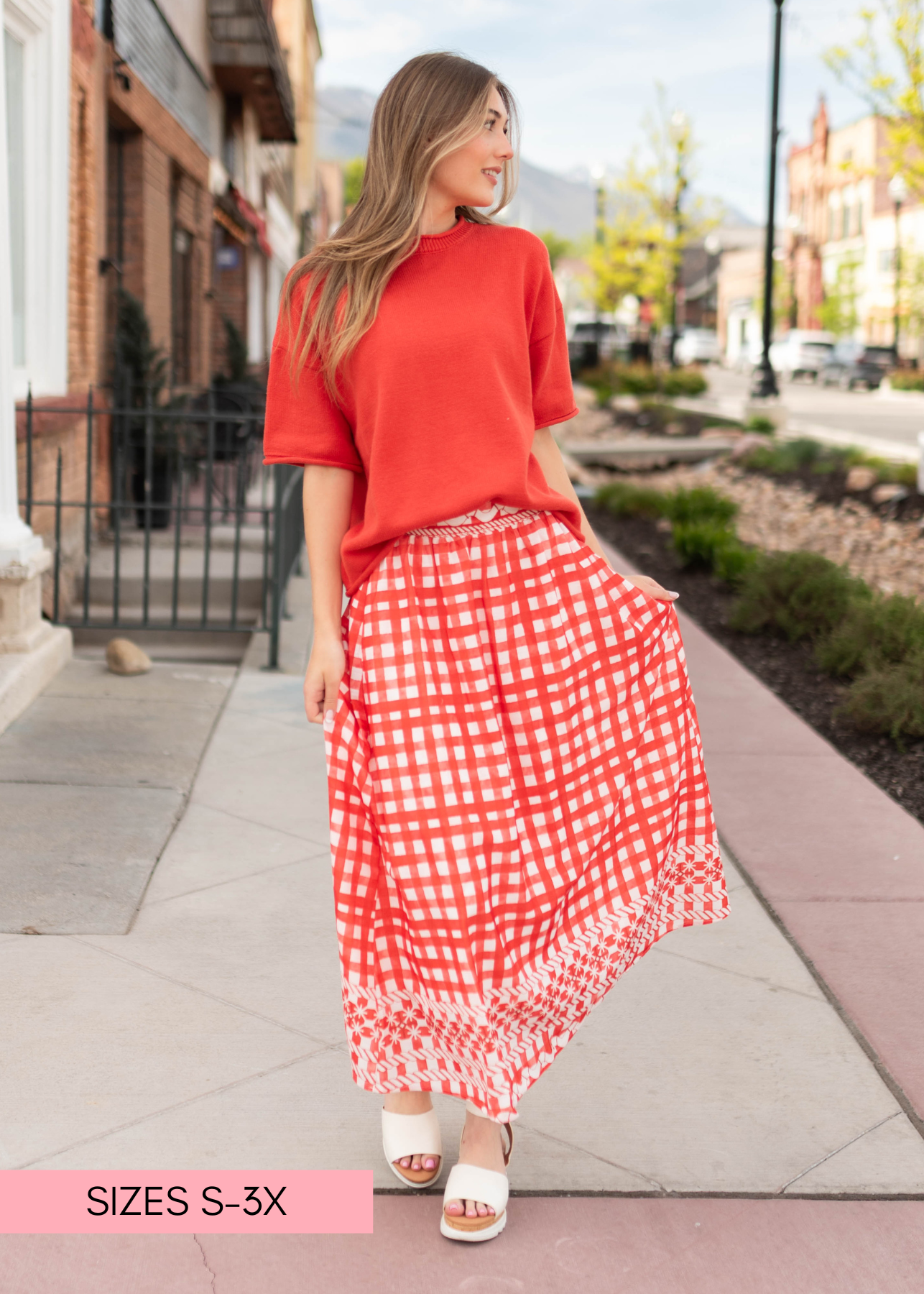 Juliette Red Patterned Midi Skirt