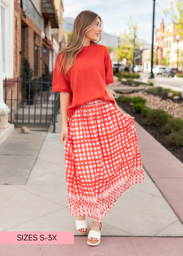 Juliette Red Patterned Midi Skirt
