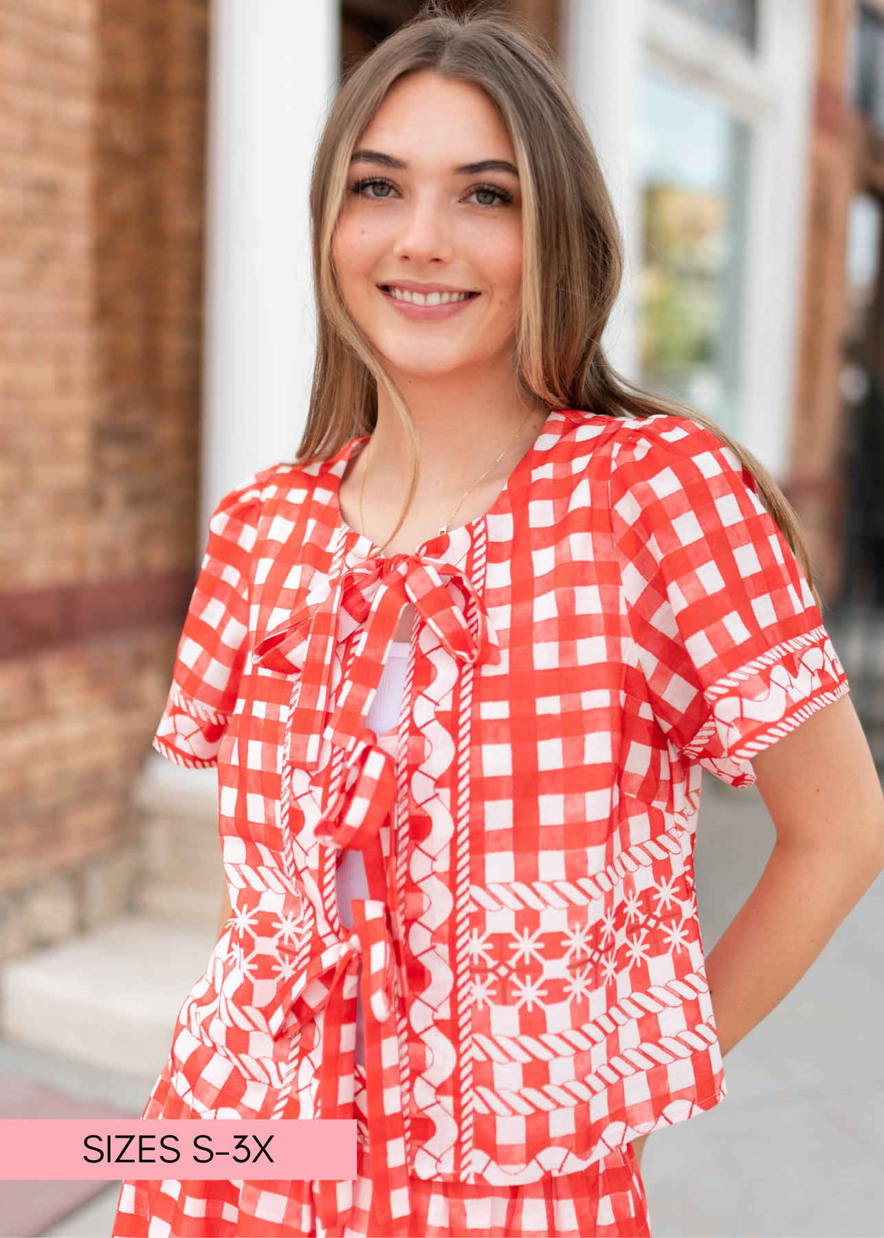 Juliette Red Patterned Tie Blouse