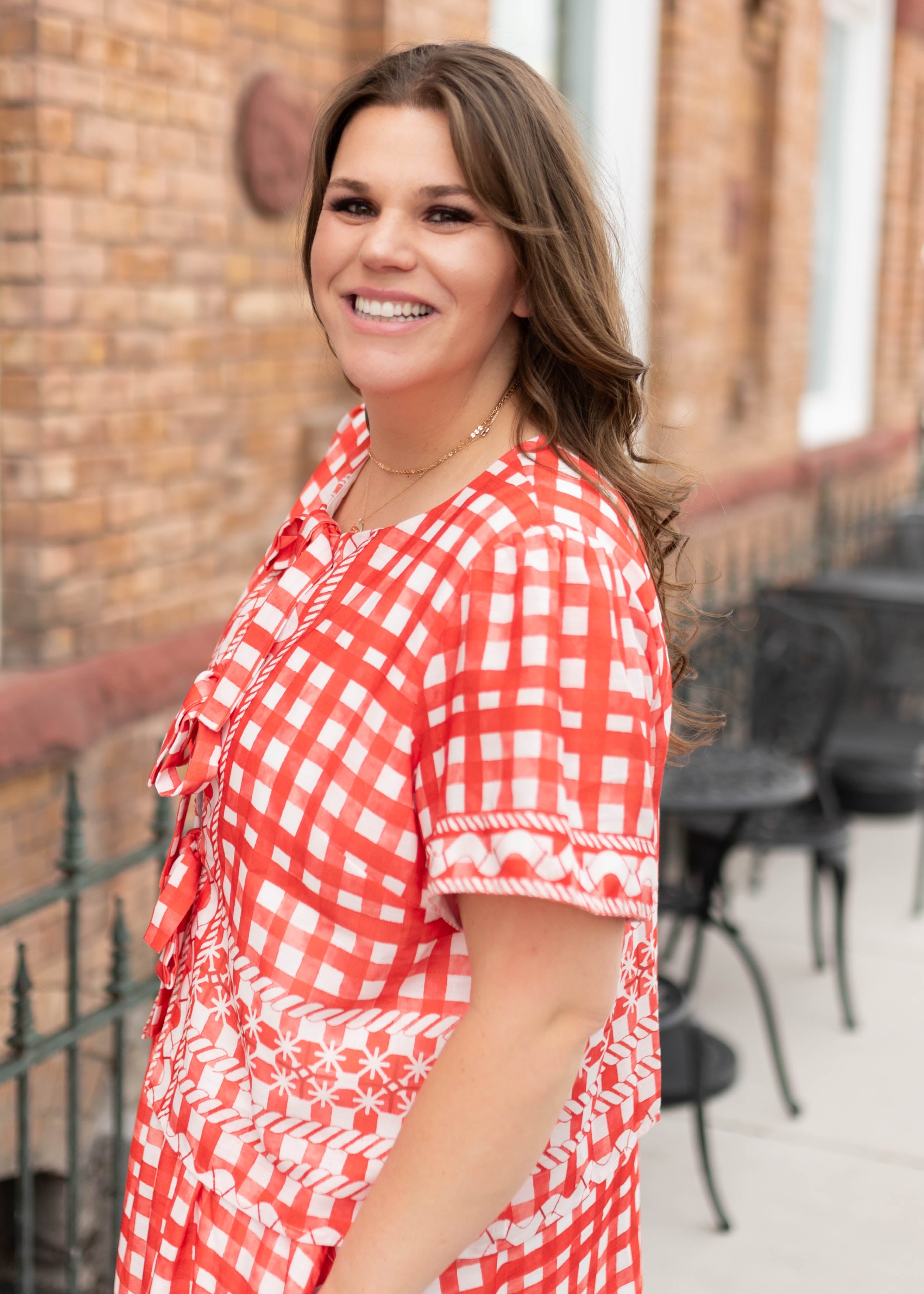 Juliette Red Patterned Tie Blouse