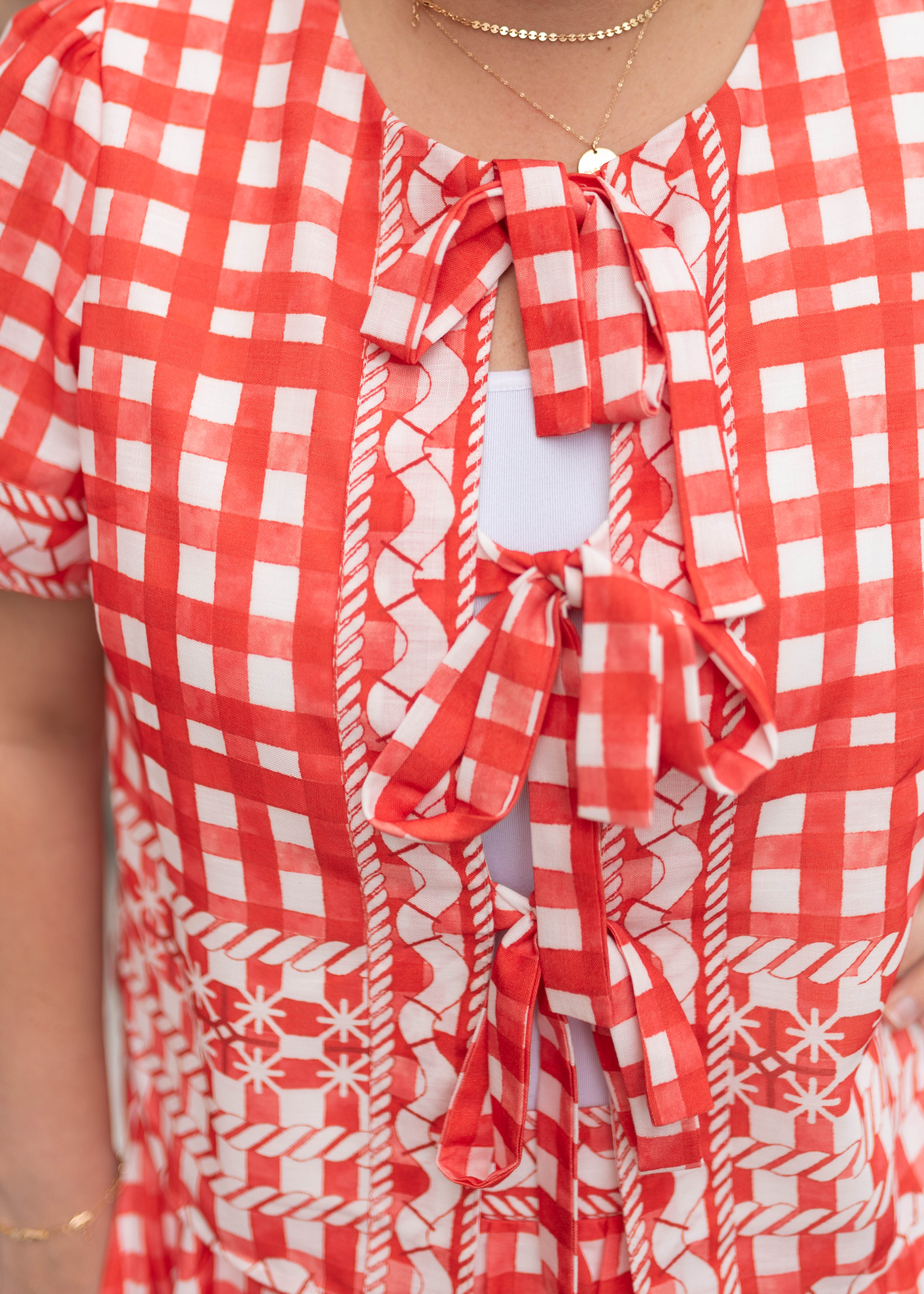 Juliette Red Patterned Tie Blouse
