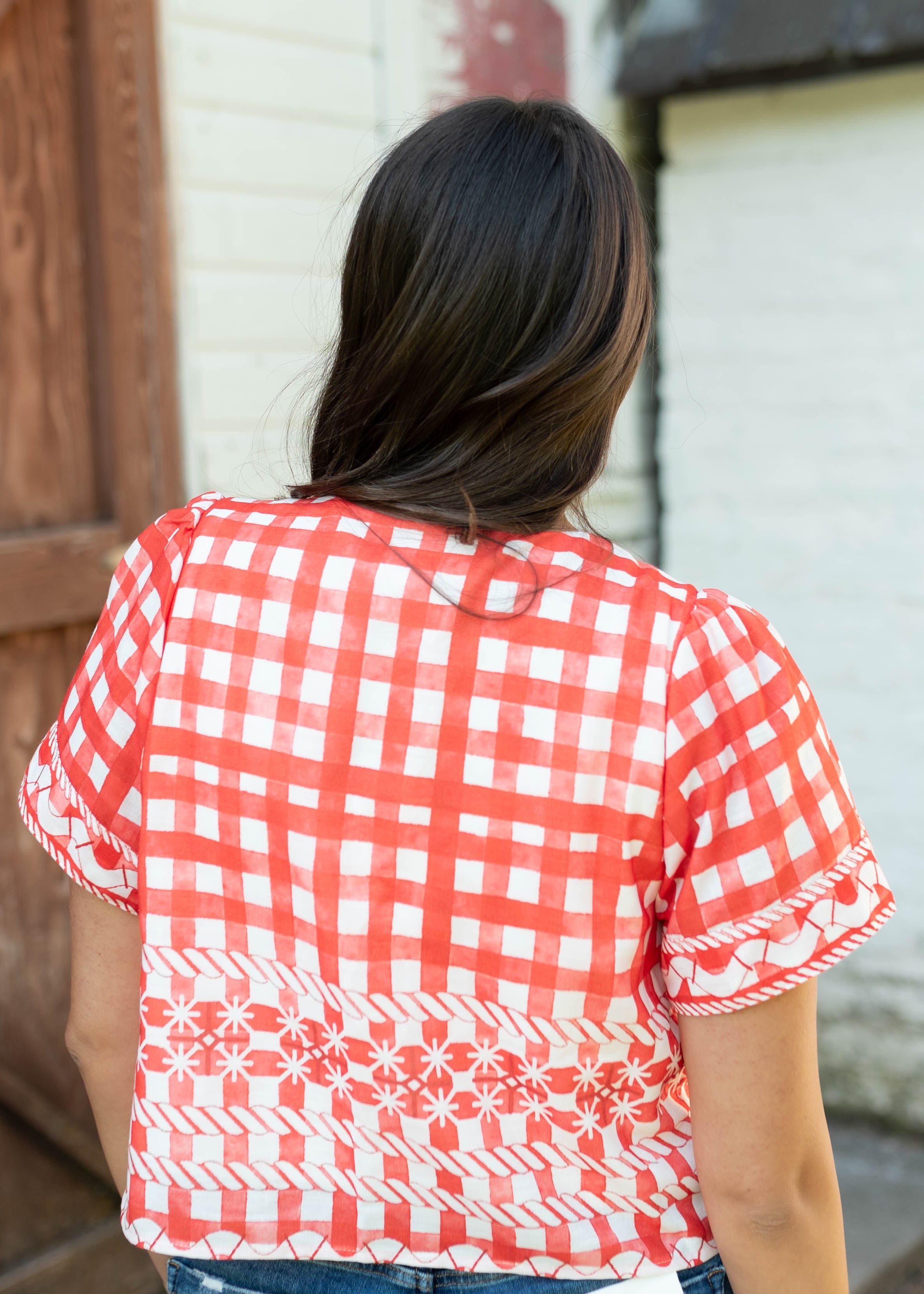 Juliette Red Patterned Tie Blouse