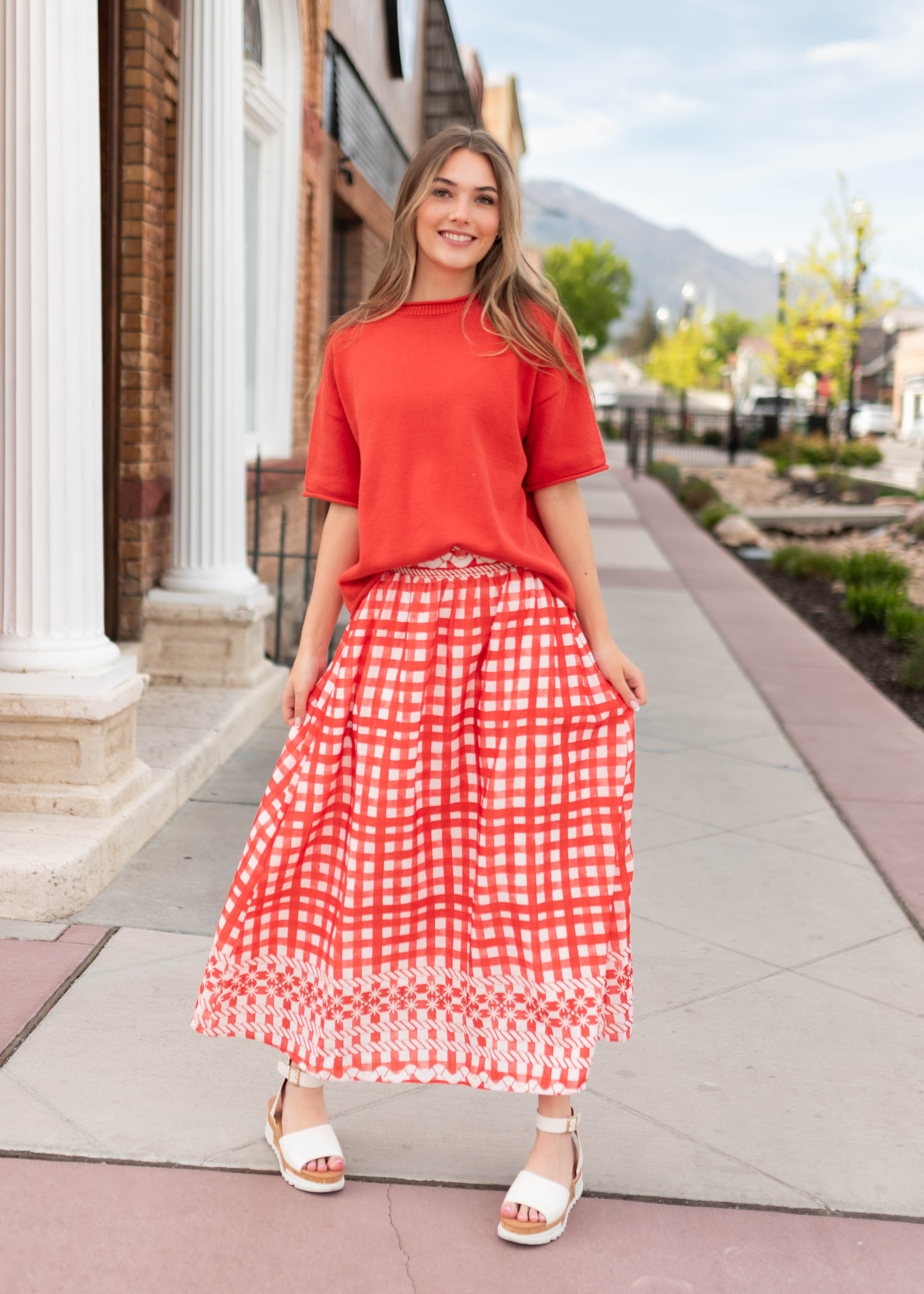 Juliette Red Patterned Midi Skirt