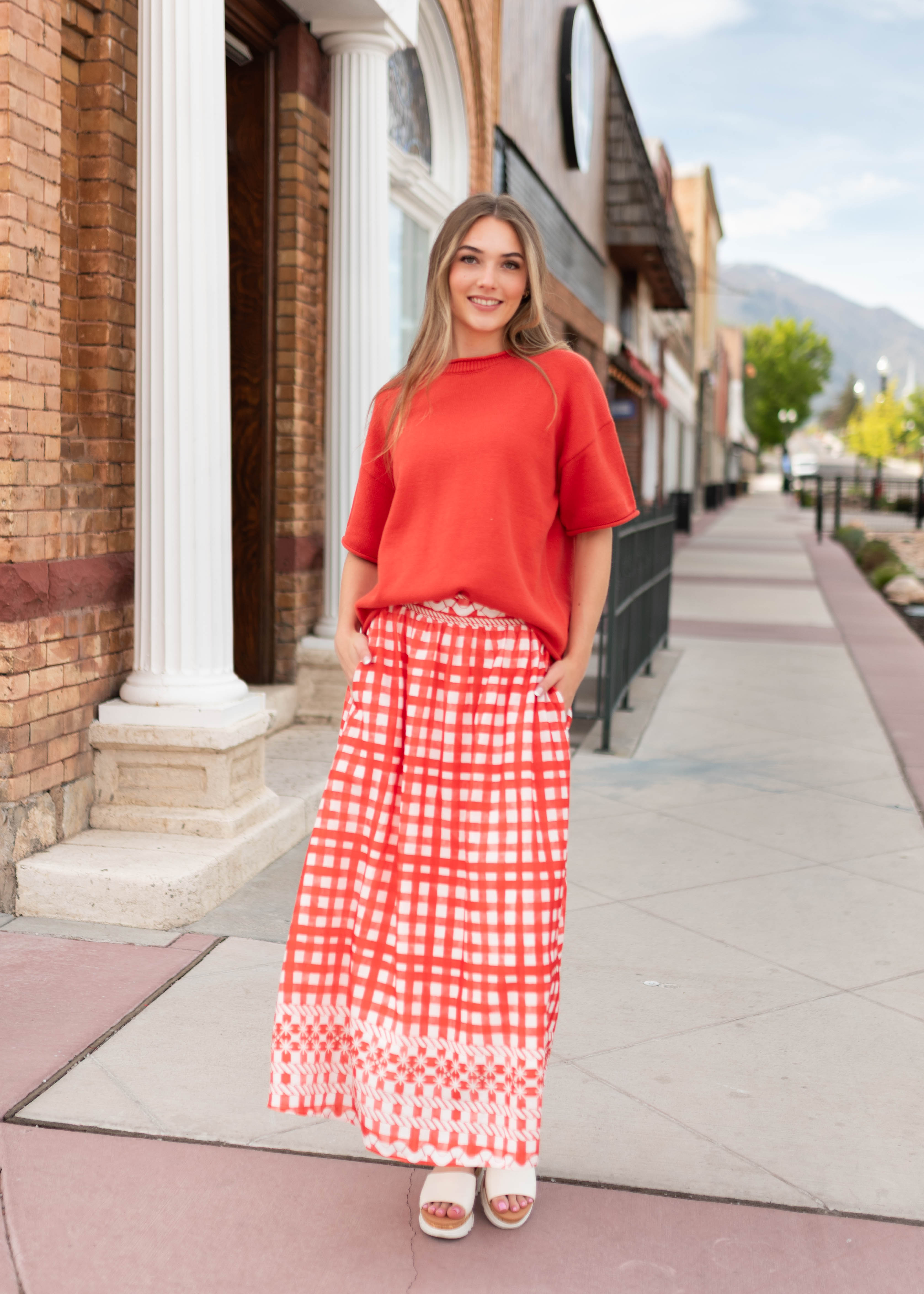 Juliette Red Patterned Midi Skirt