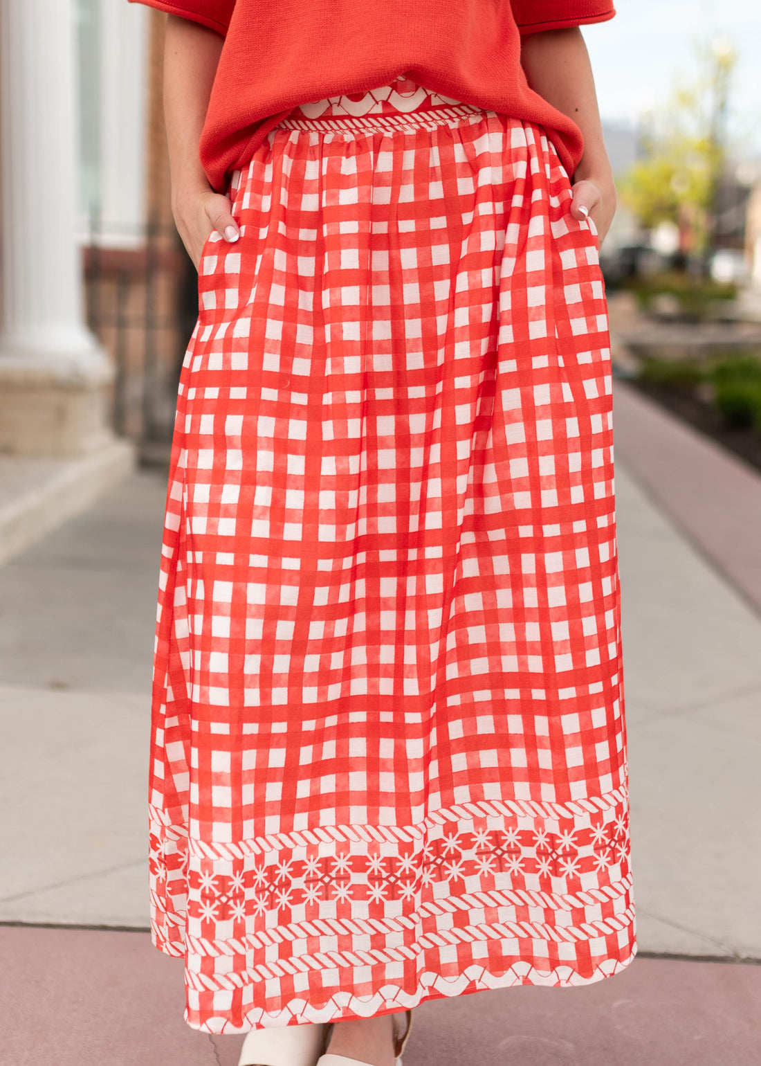 Juliette Red Patterned Midi Skirt