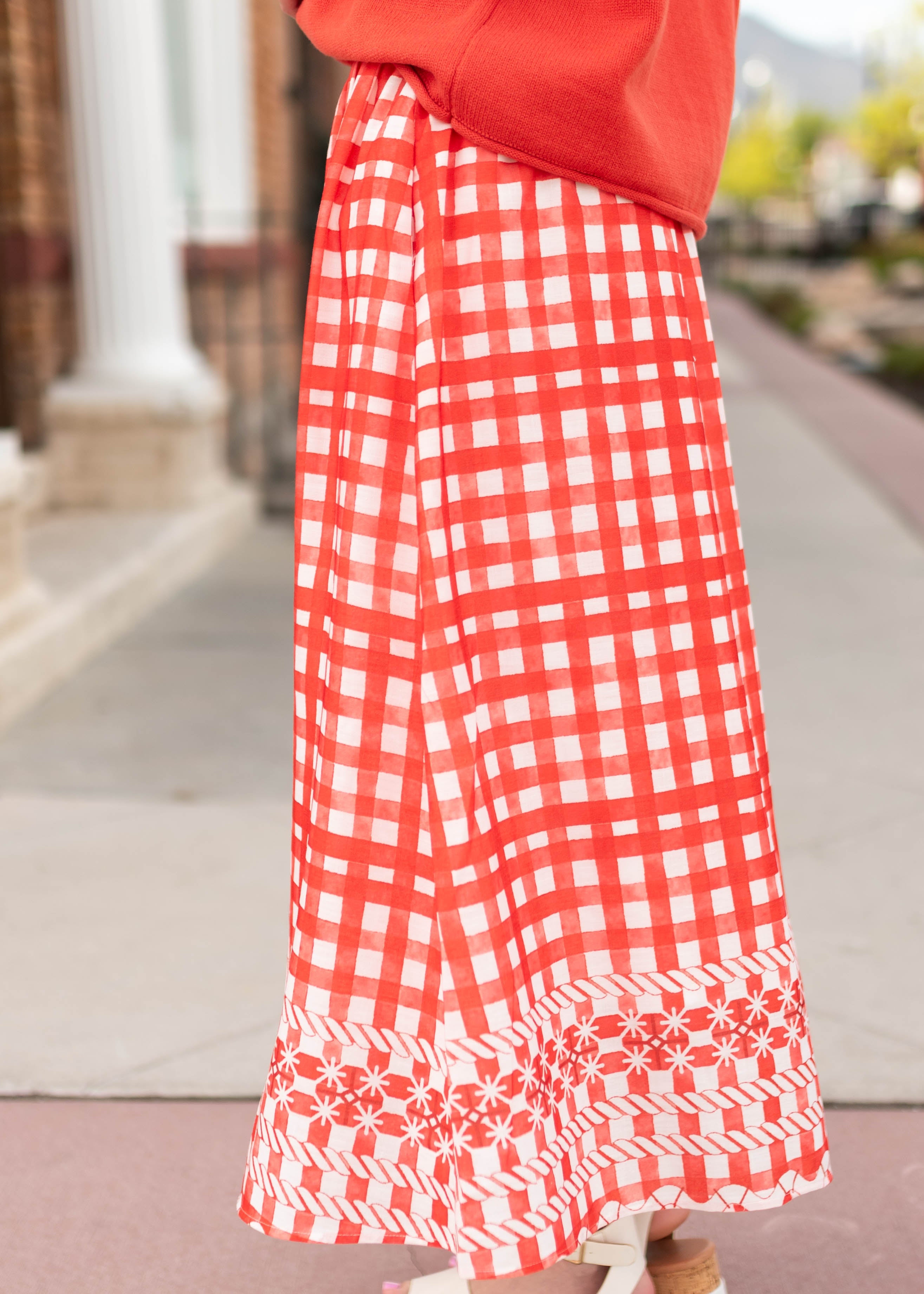 Juliette Red Patterned Midi Skirt