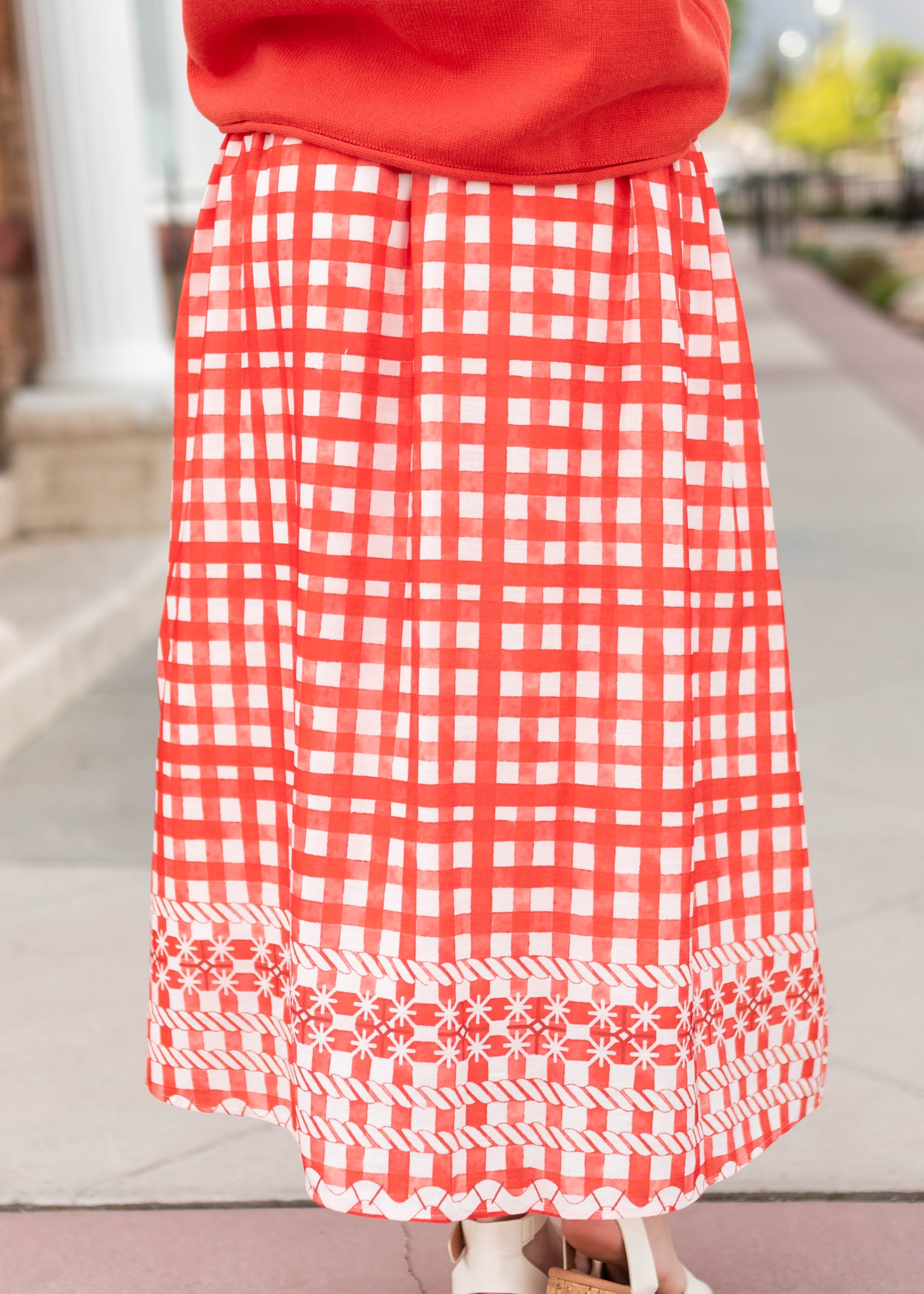 Juliette Red Patterned Midi Skirt