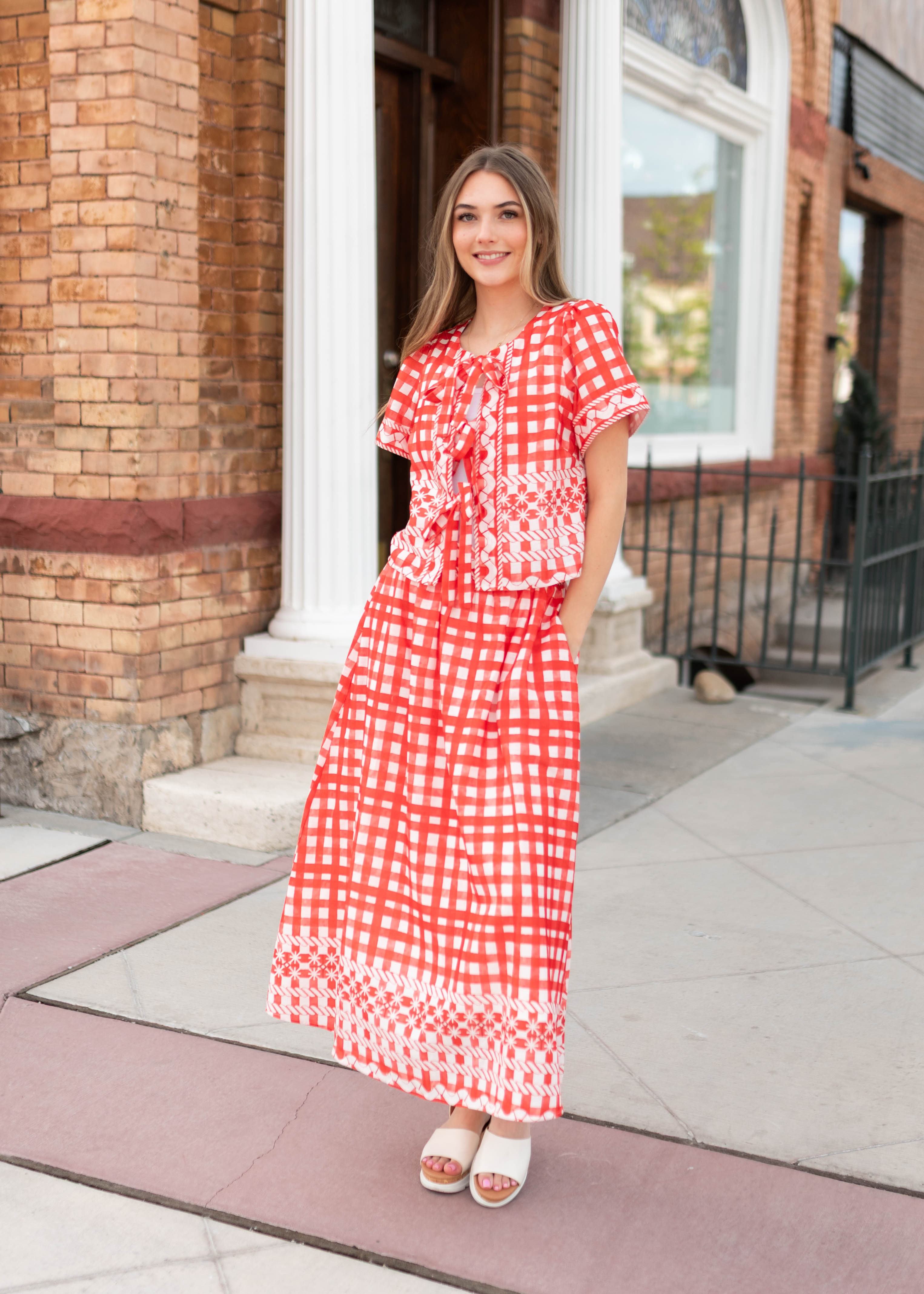 Juliette Red Patterned Midi Skirt