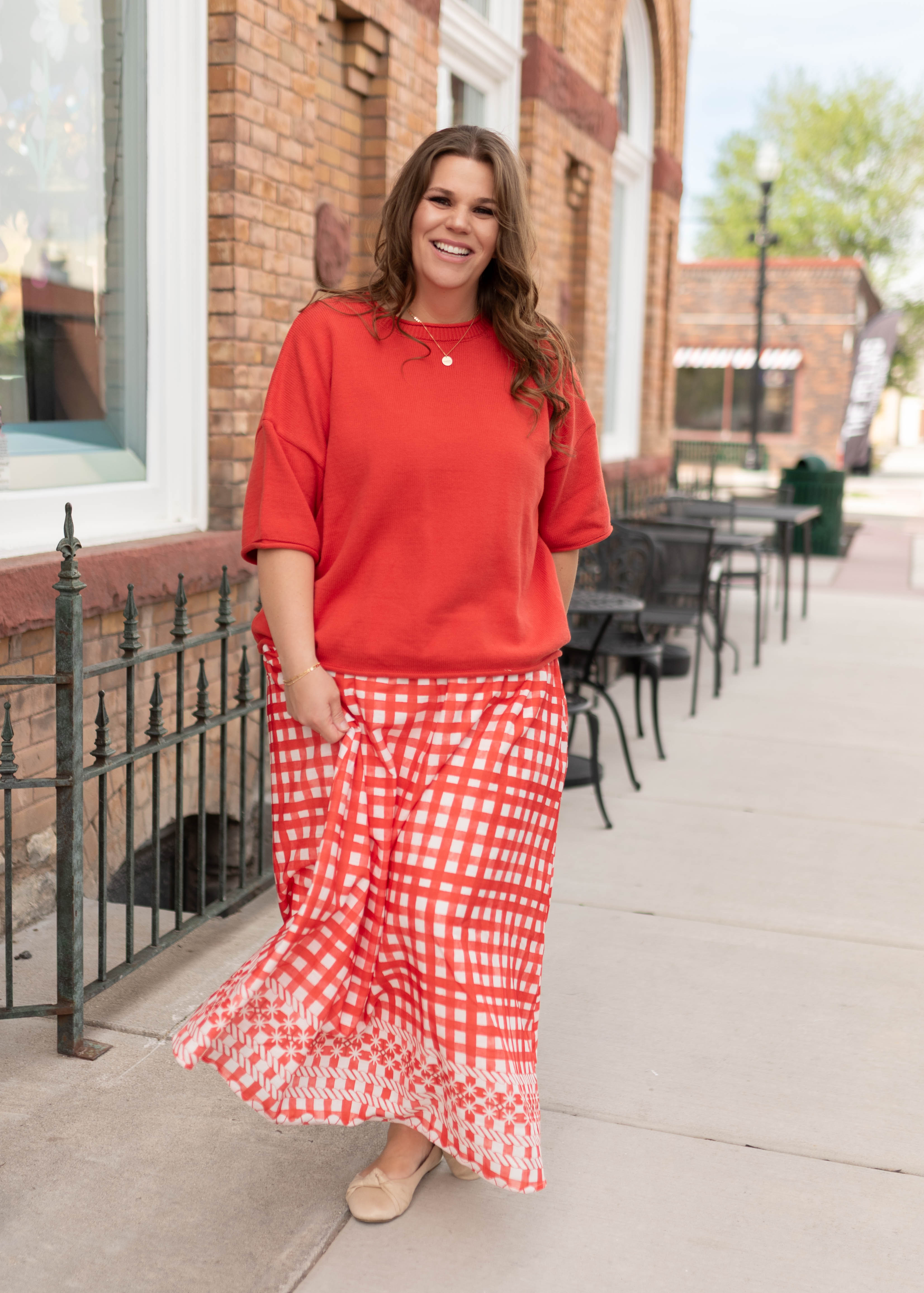 Juliette Red Patterned Midi Skirt
