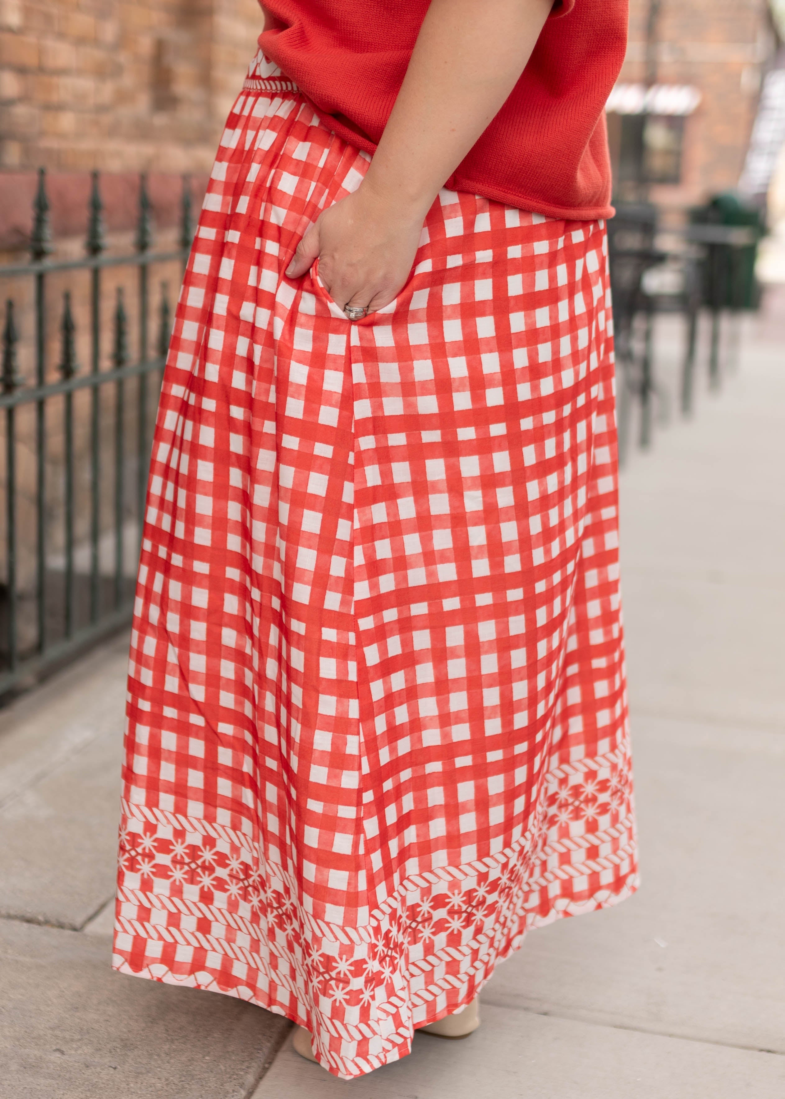 Juliette Red Patterned Midi Skirt
