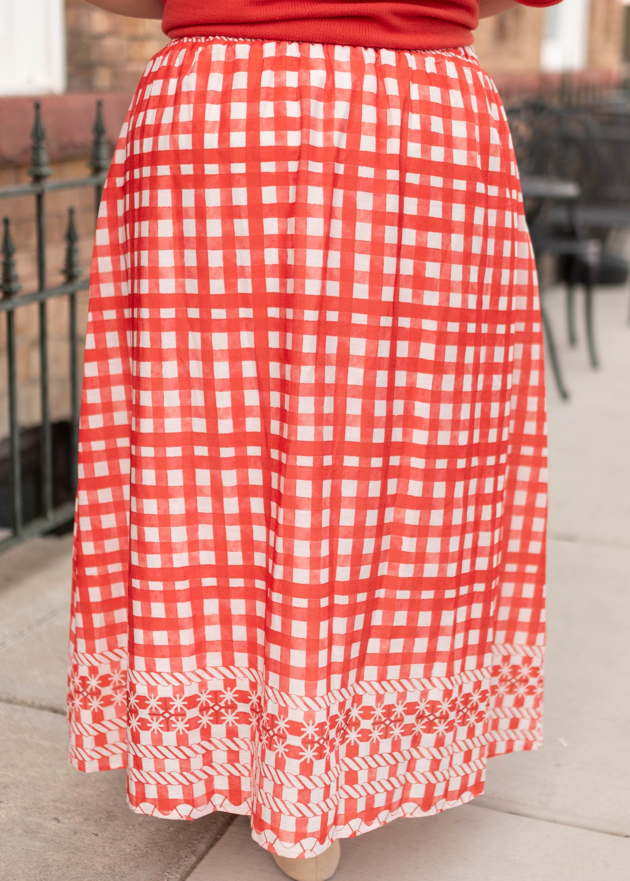 Juliette Red Patterned Midi Skirt
