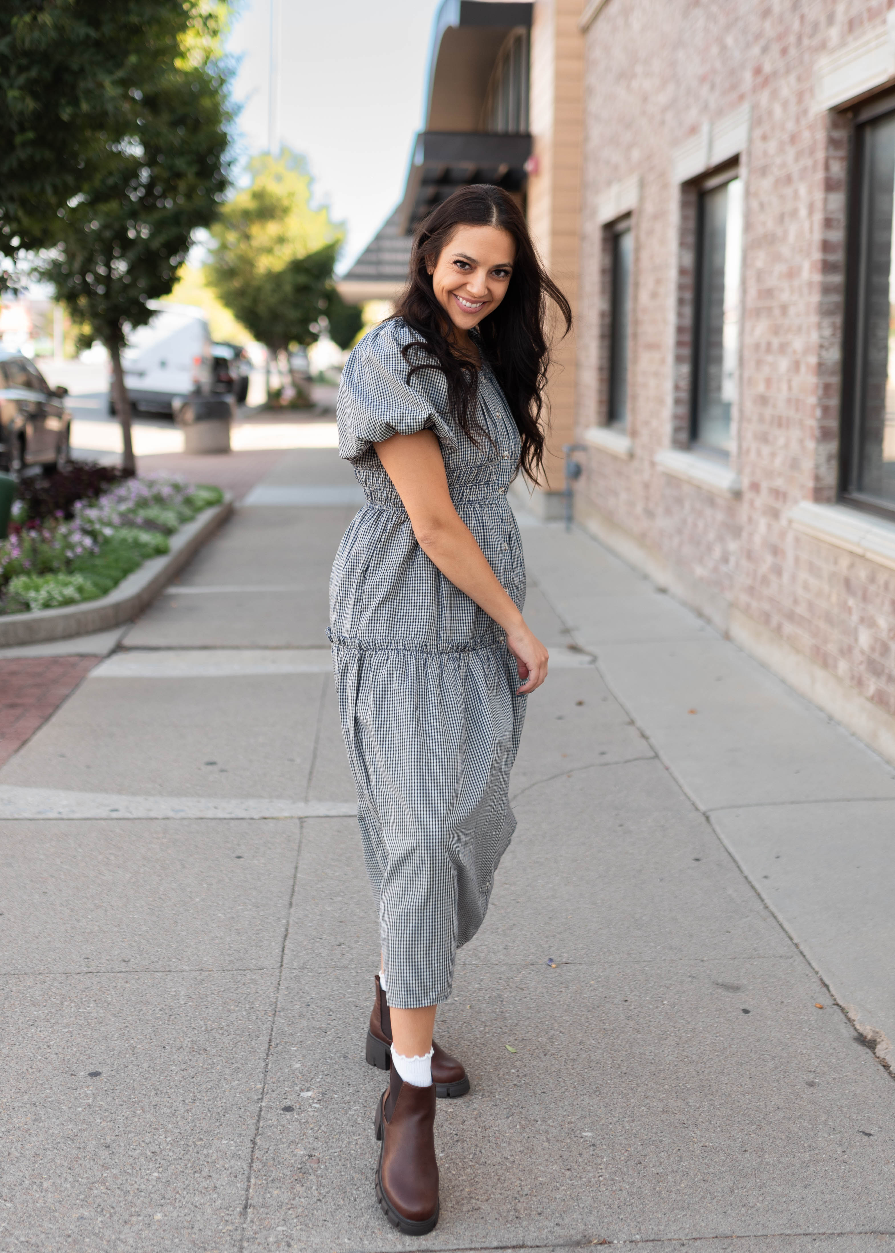 Karla Navy & White Gingham Midi Dress