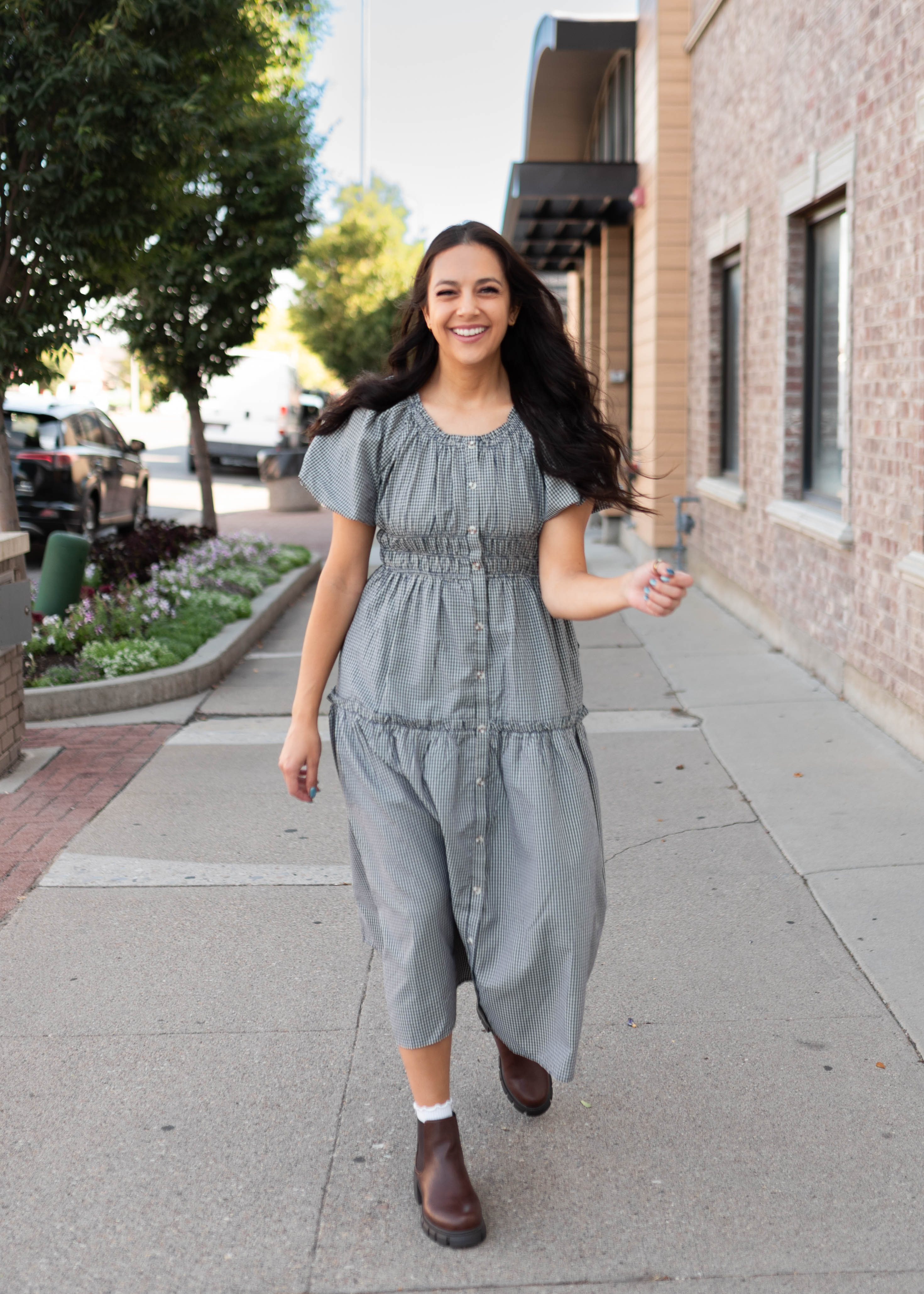 Karla Navy & White Gingham Midi Dress