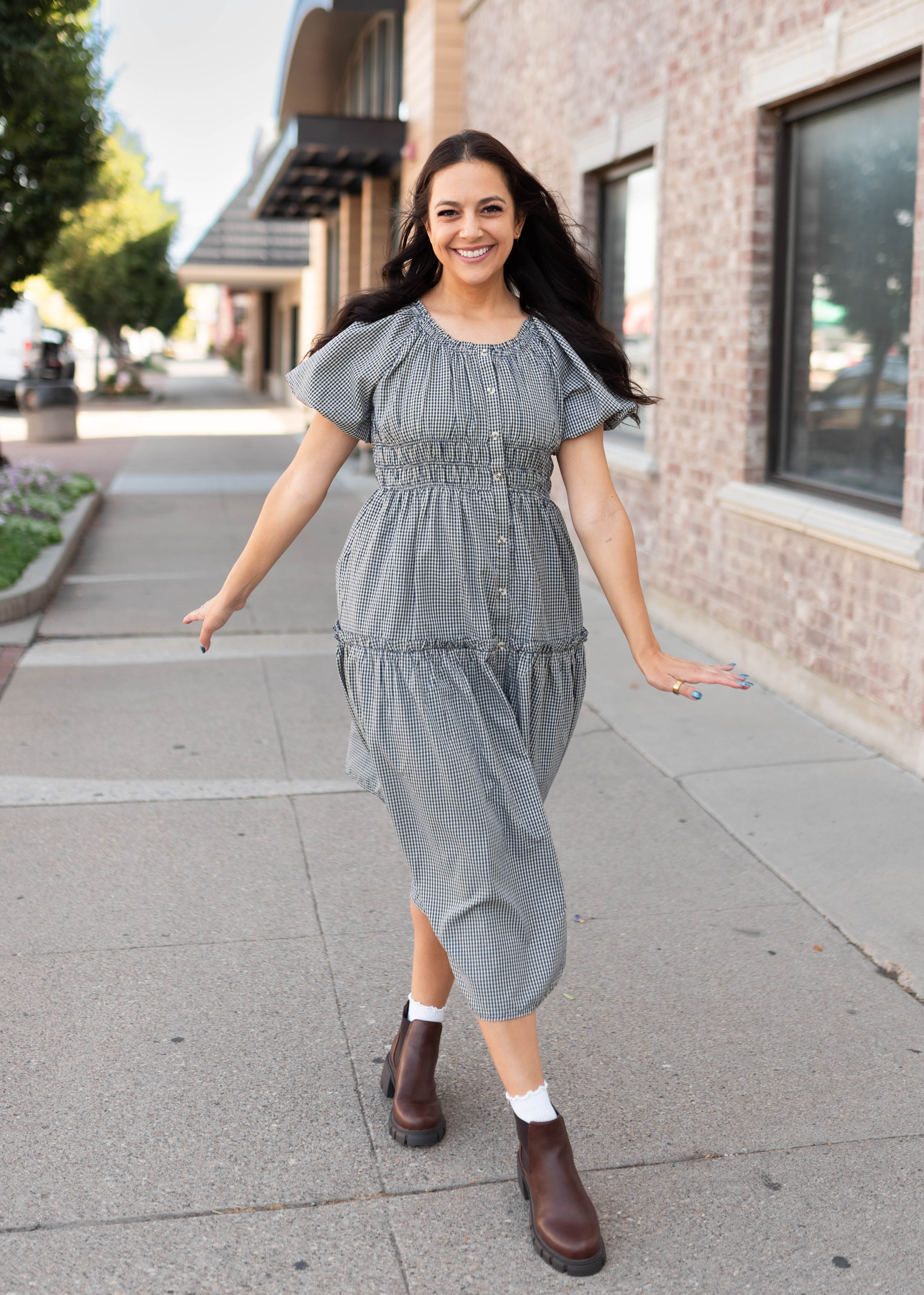 Karla Navy & White Gingham Midi Dress