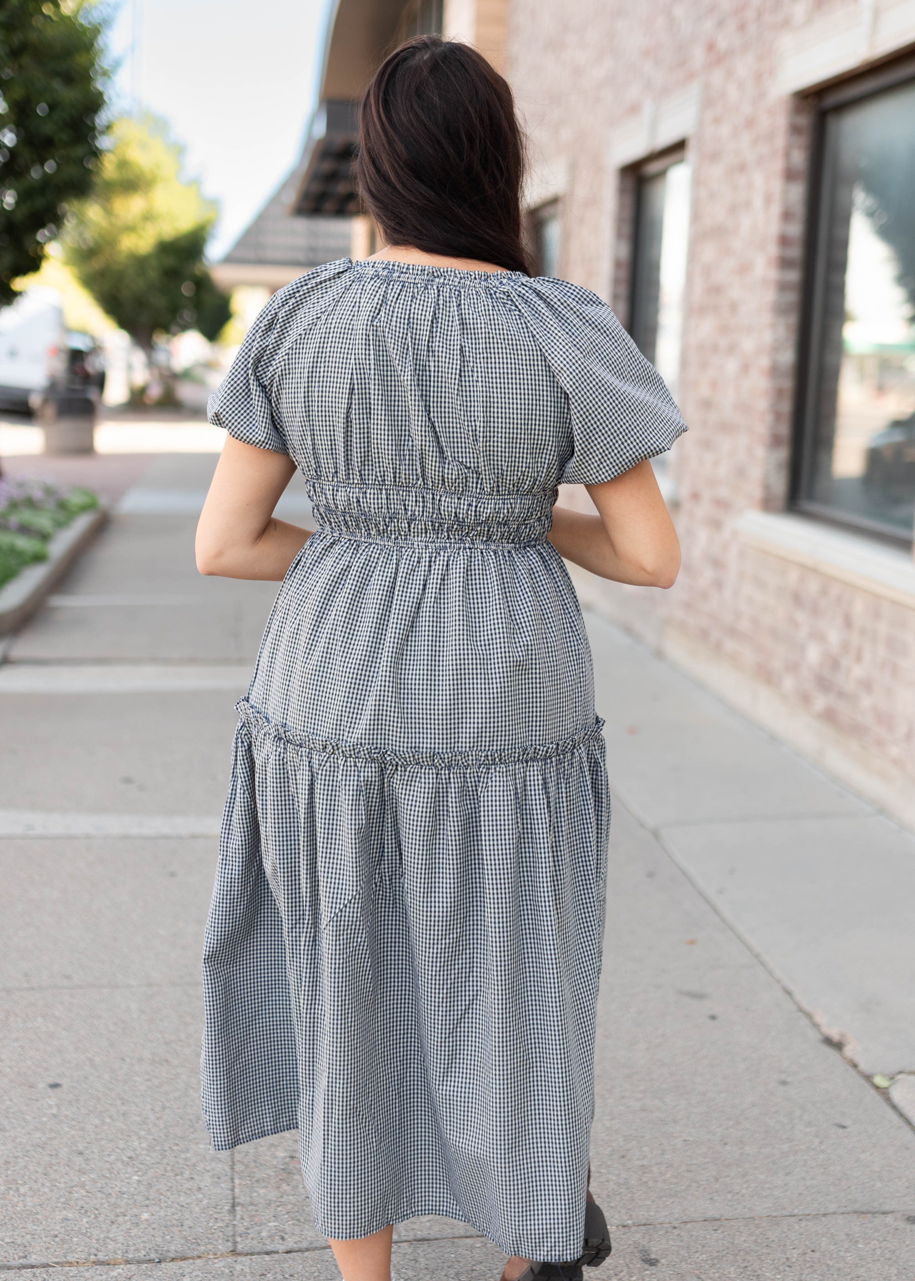 Karla Navy & White Gingham Midi Dress
