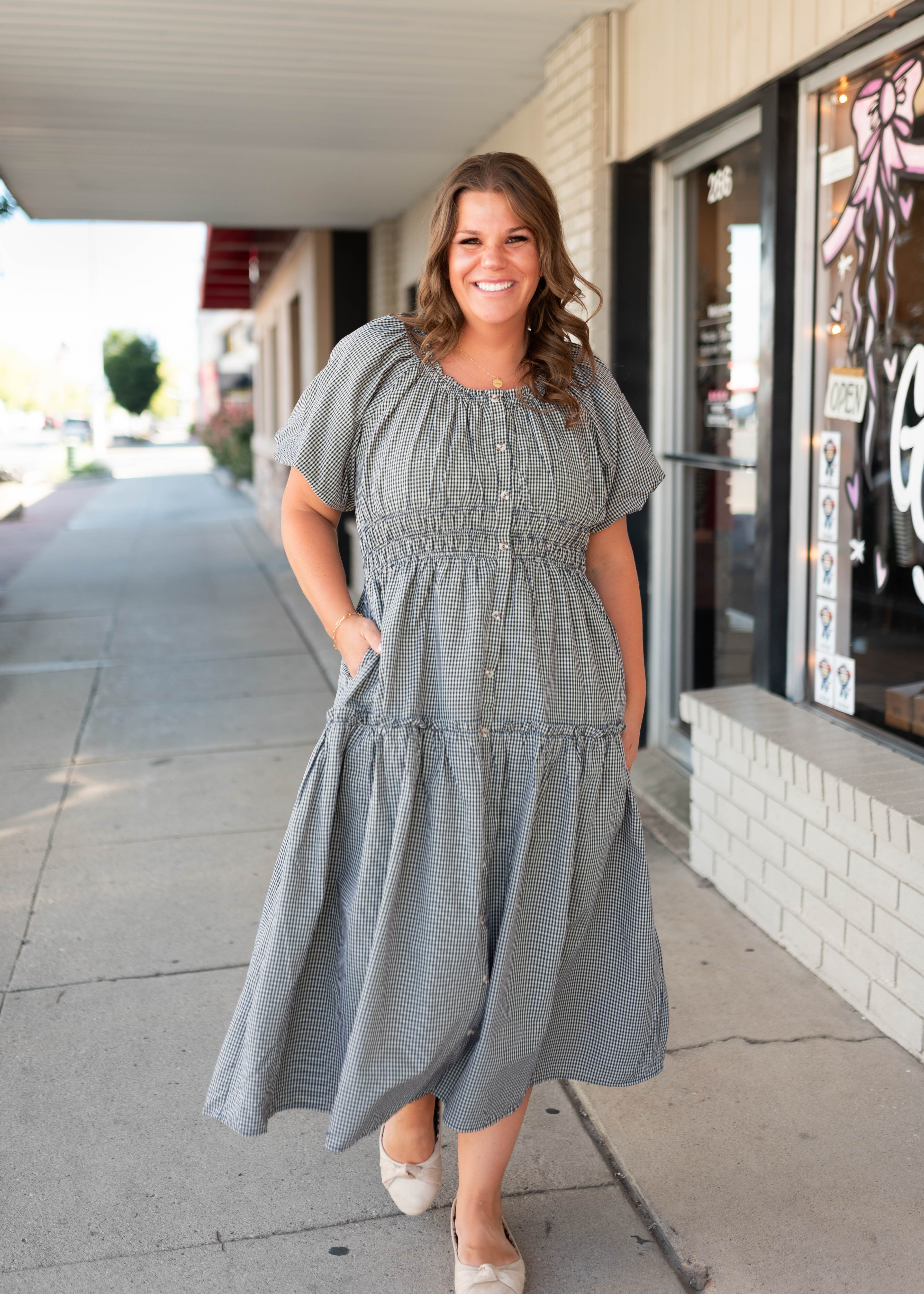 Karla Navy & White Gingham Midi Dress