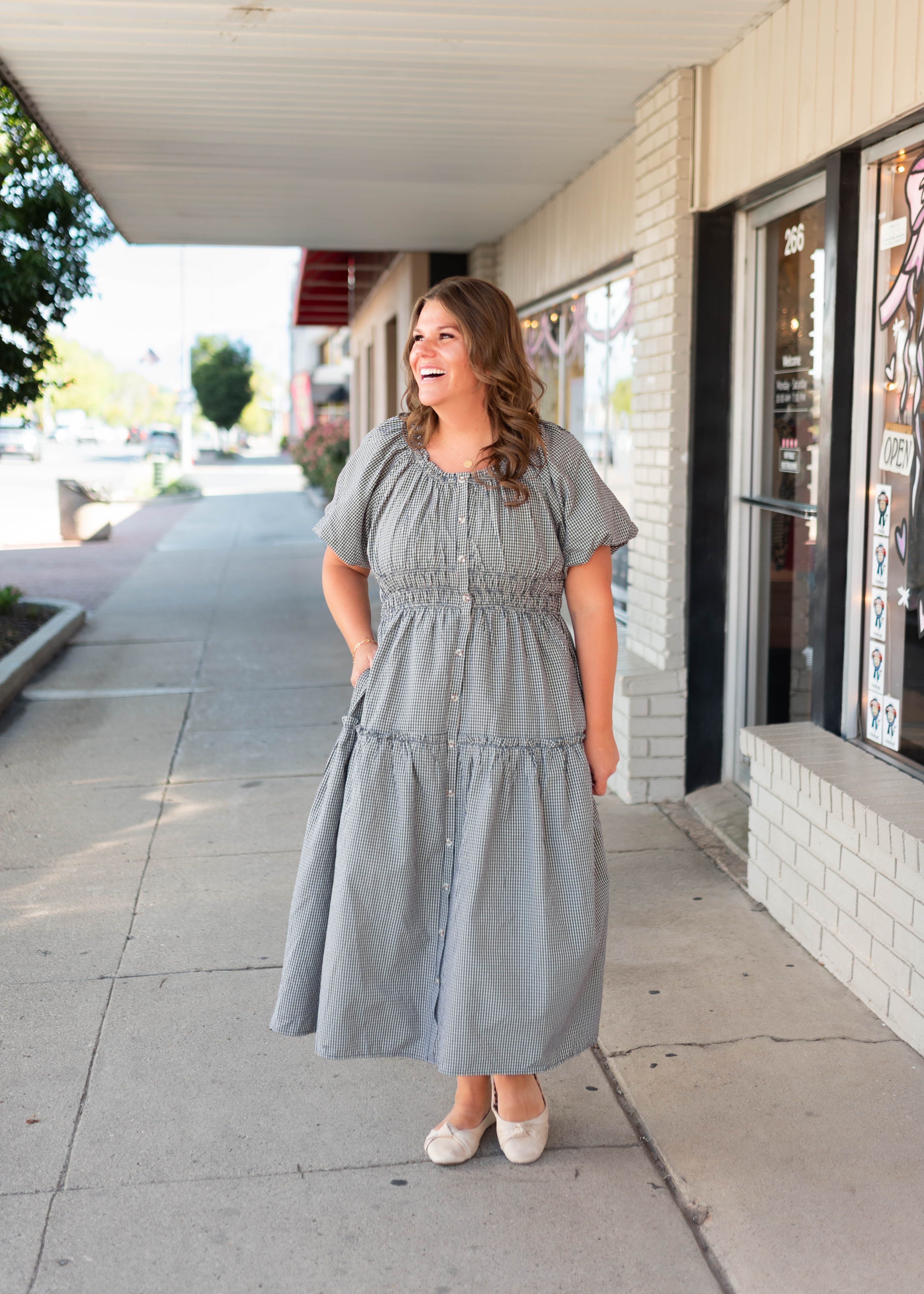 Karla Navy & White Gingham Midi Dress