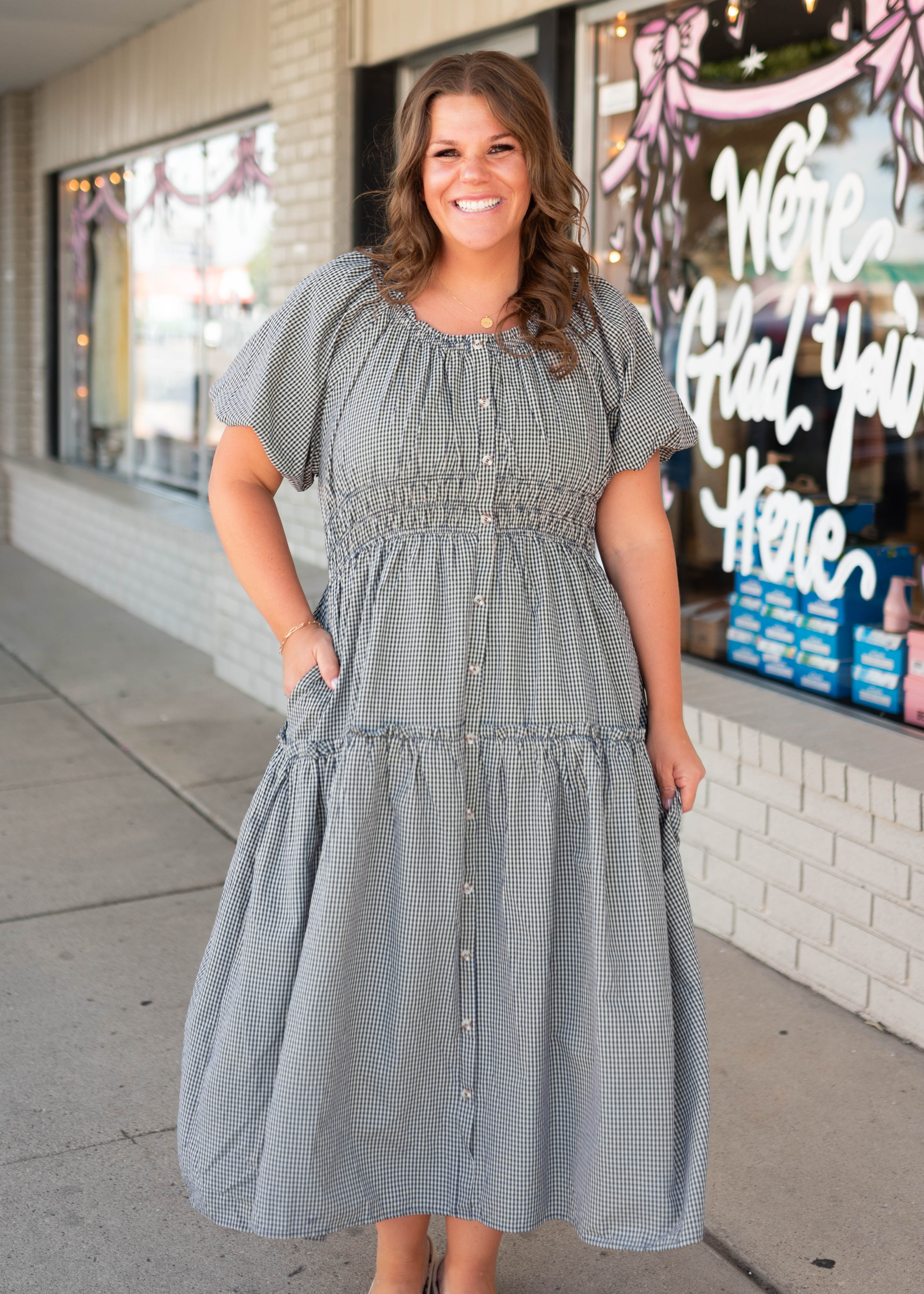 Karla Navy & White Gingham Midi Dress