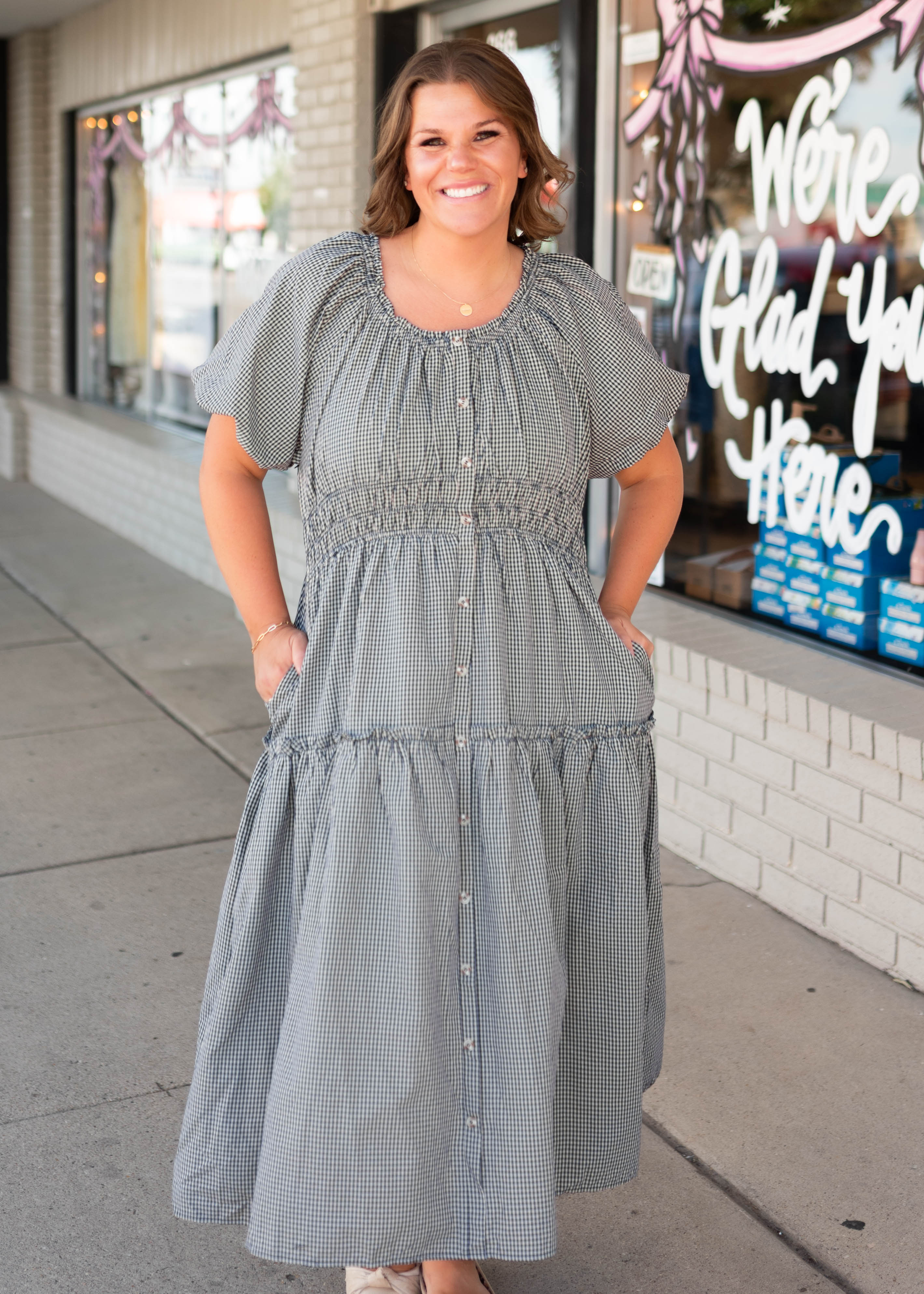 Karla Navy & White Gingham Midi Dress
