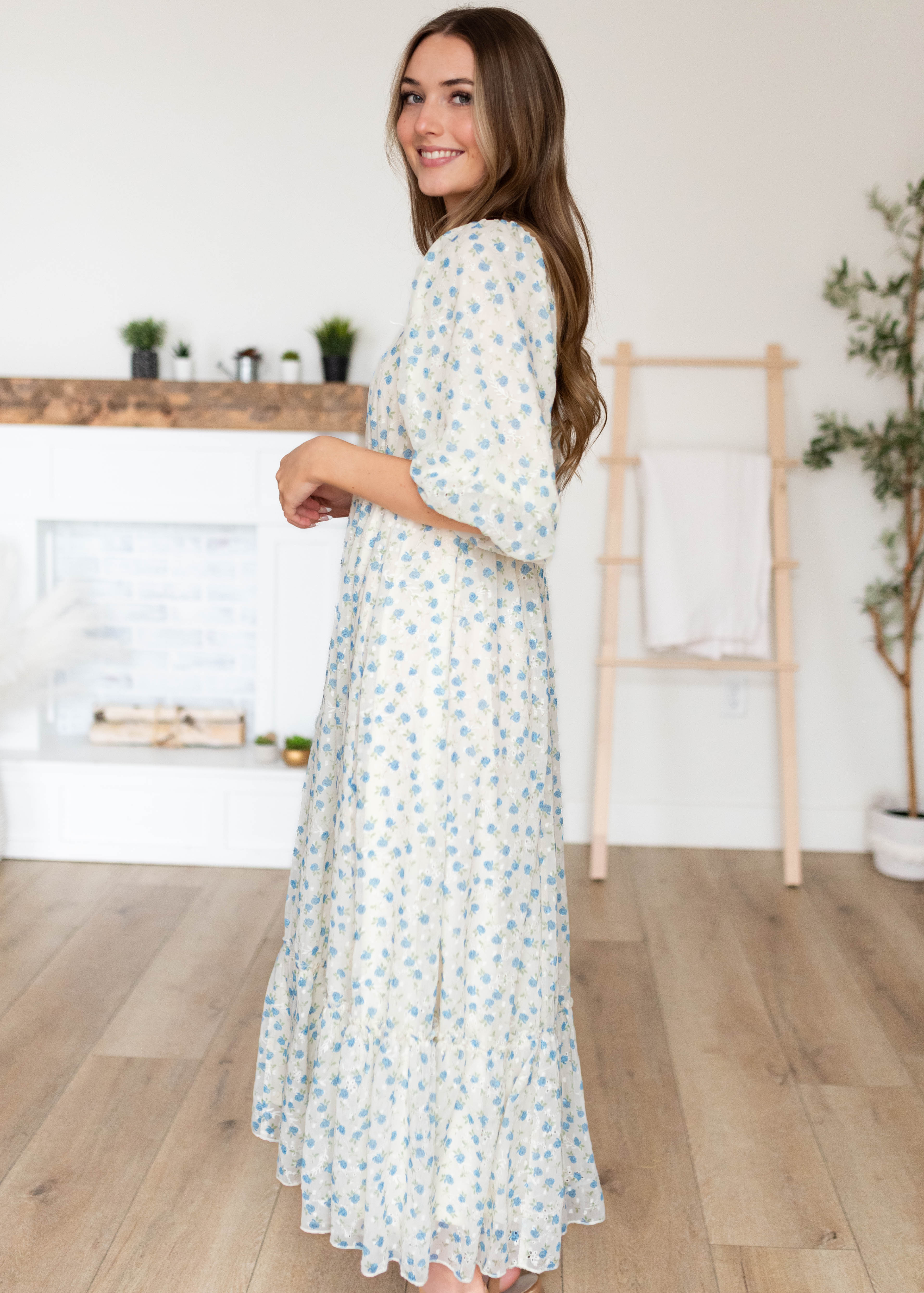 Kaitlyn Ivory Blue Floral Dress