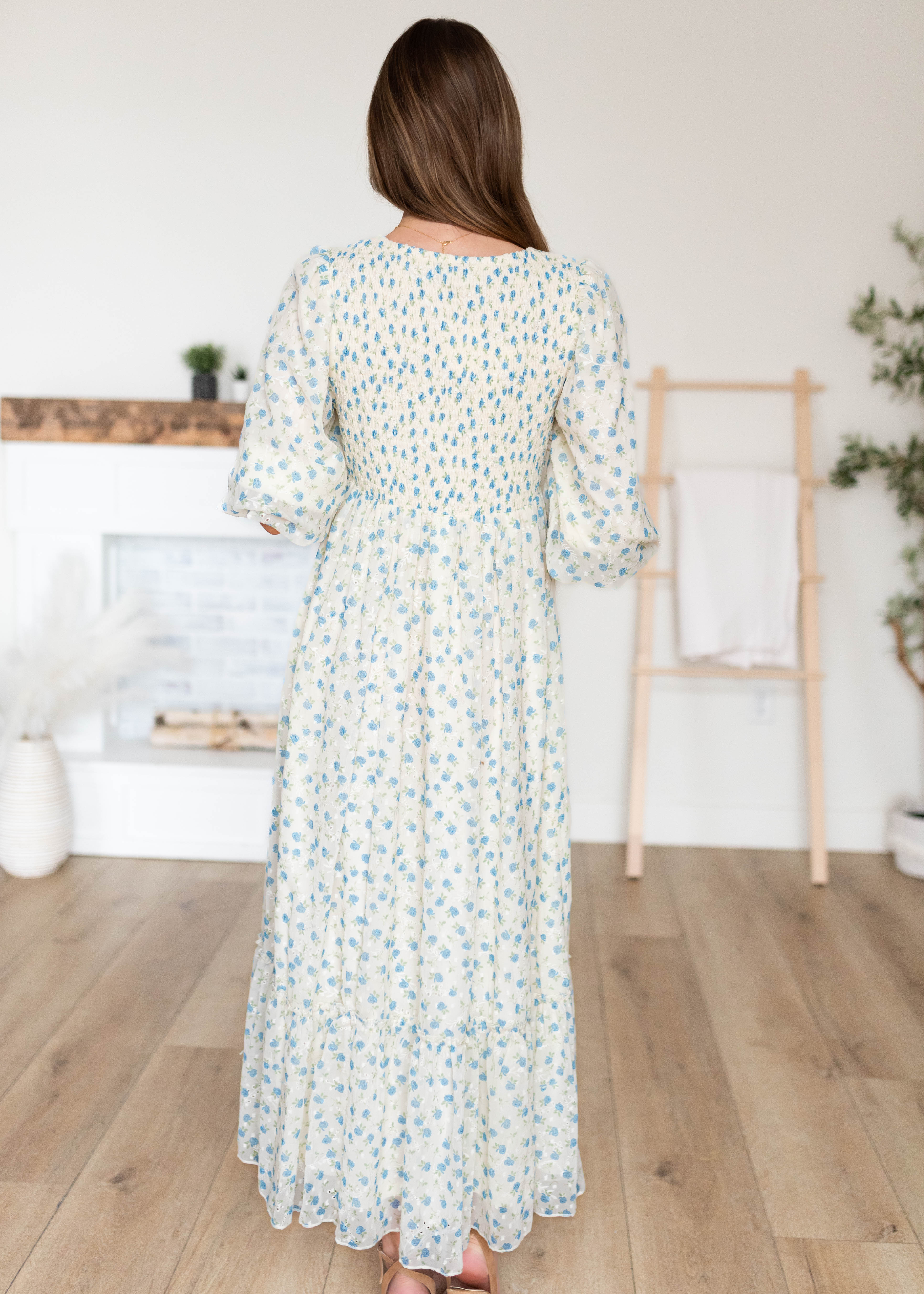 Kaitlyn Ivory Blue Floral Dress