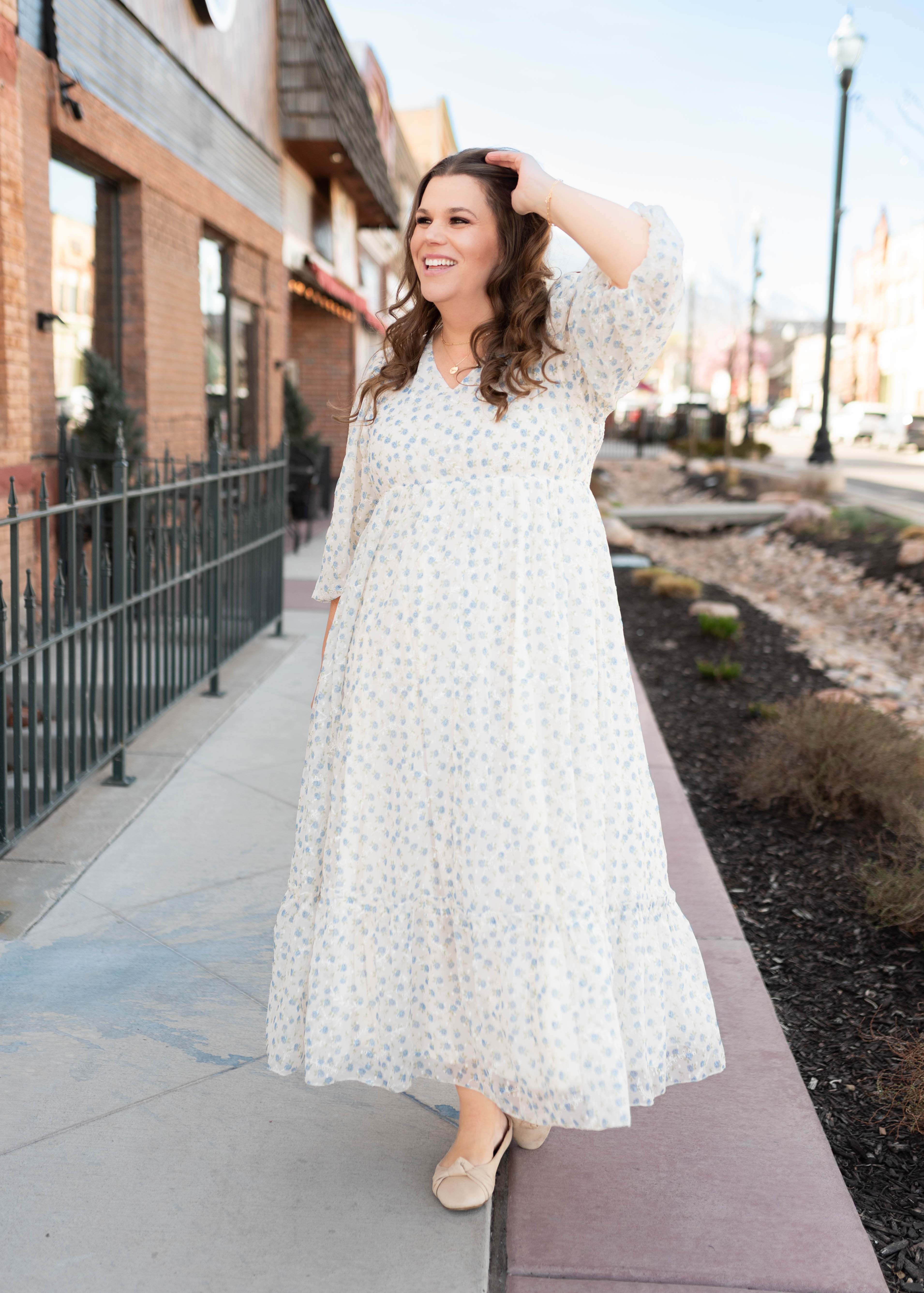 Kaitlyn Ivory Blue Floral Dress