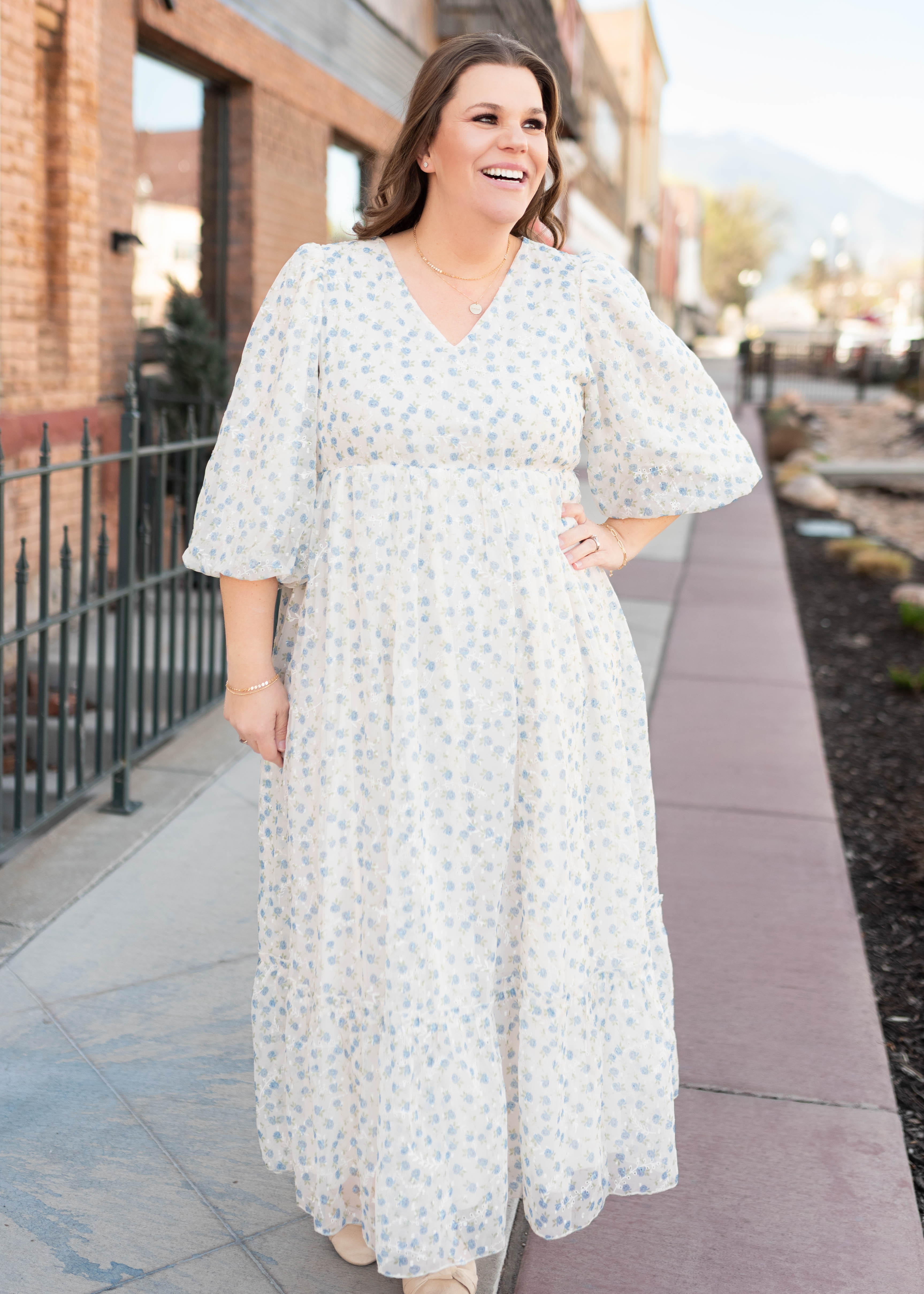Kaitlyn Ivory Blue Floral Dress