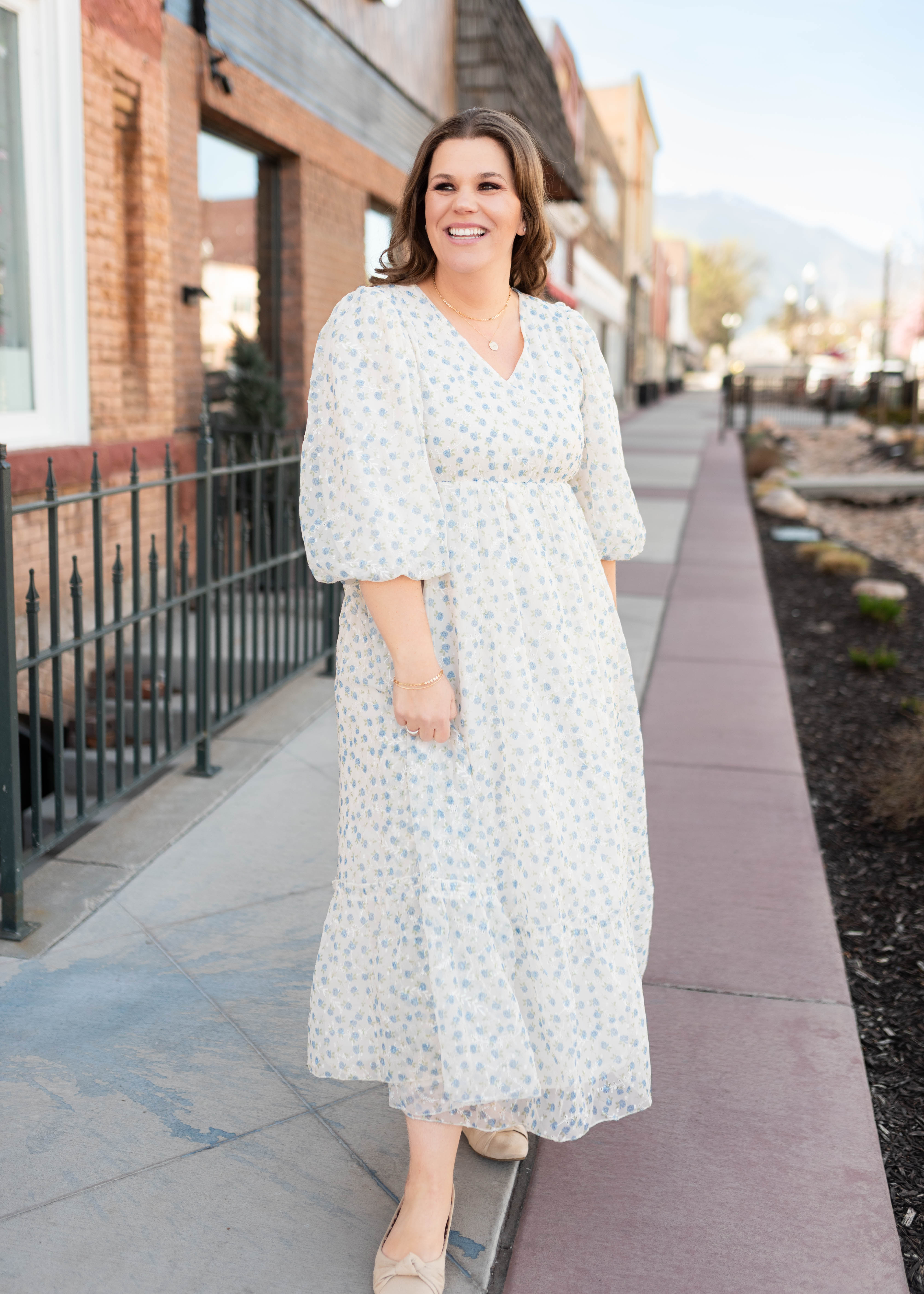 Kaitlyn Ivory Blue Floral Dress