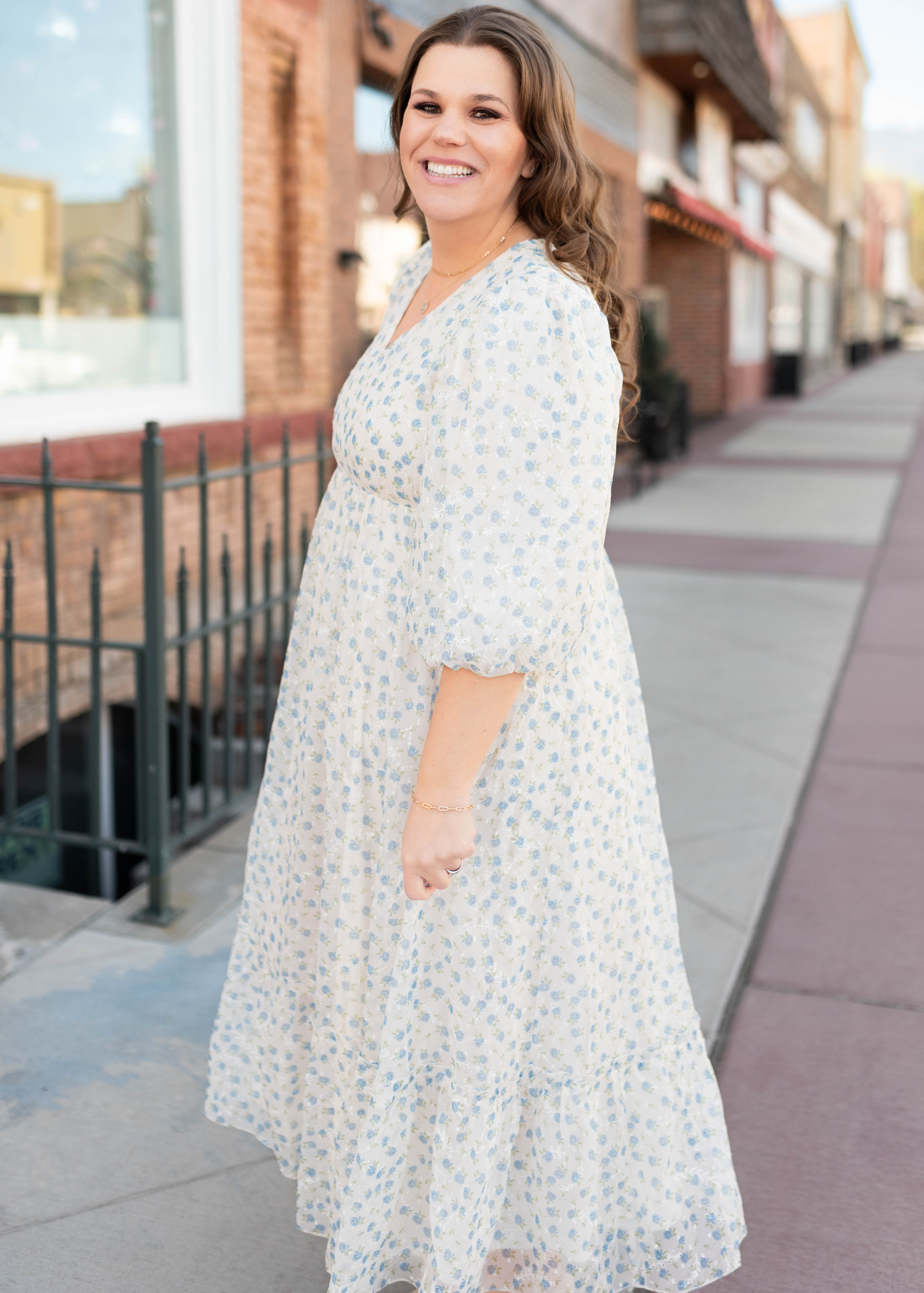 Kaitlyn Ivory Blue Floral Dress
