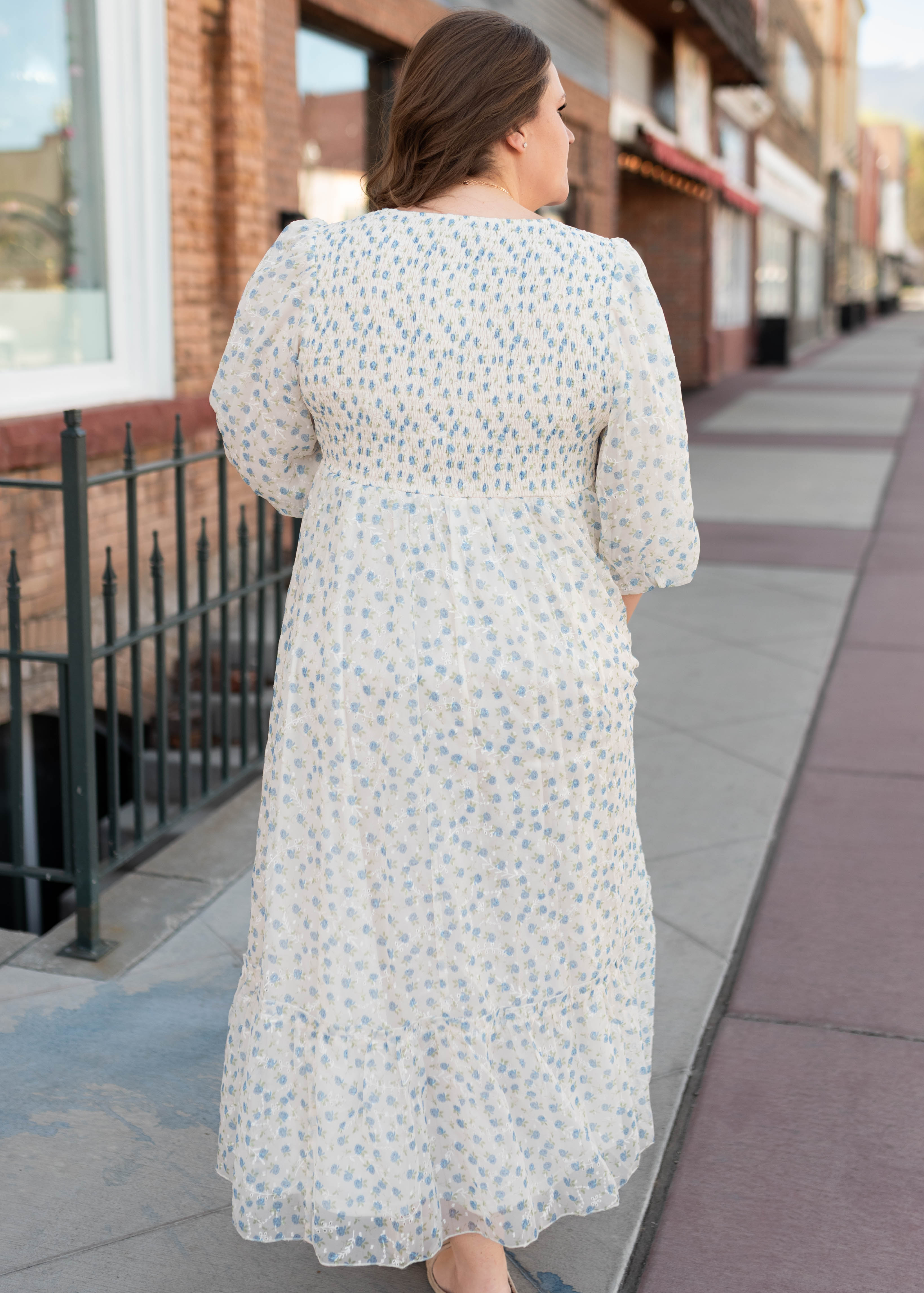 Kaitlyn Ivory Blue Floral Dress