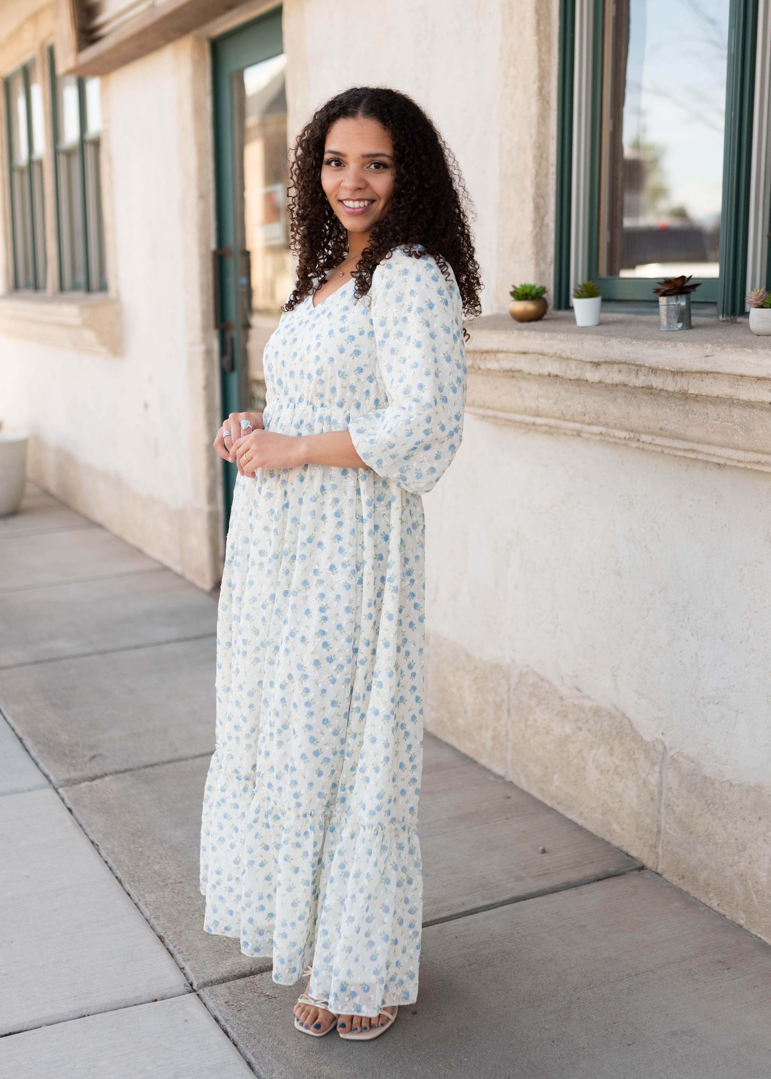 Kaitlyn Ivory Blue Floral Dress