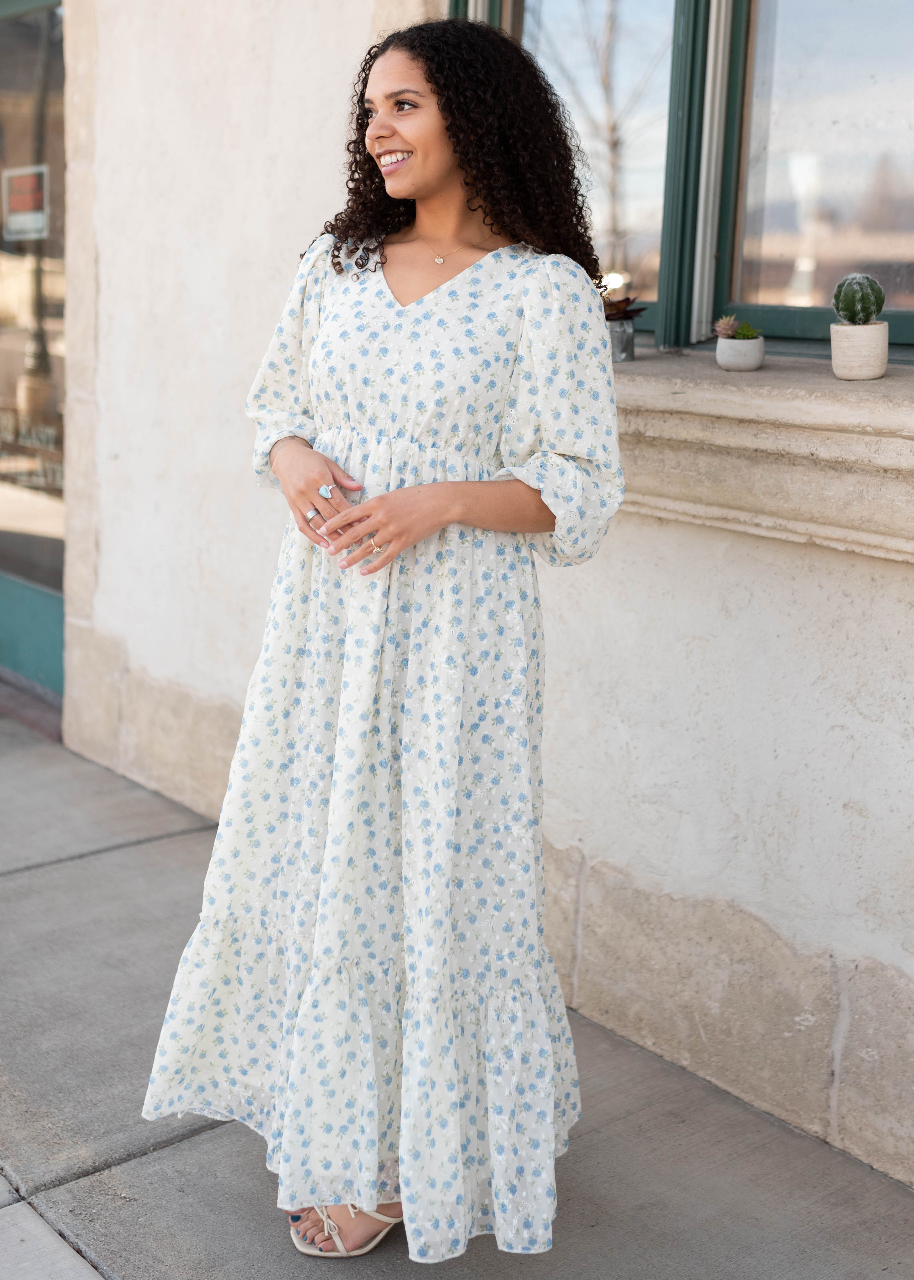 Kaitlyn Ivory Blue Floral Dress