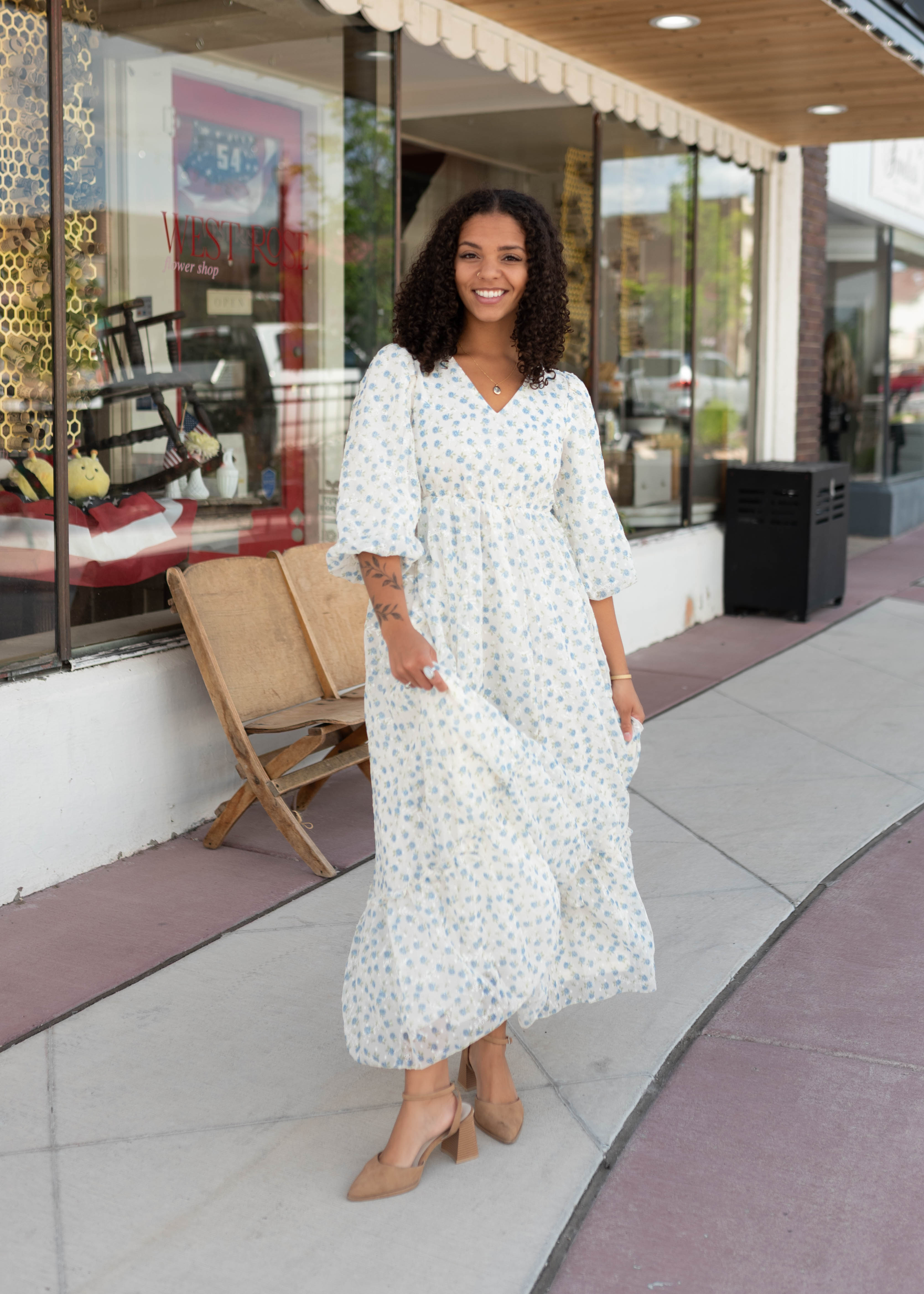 Kaitlyn Ivory Blue Floral Dress