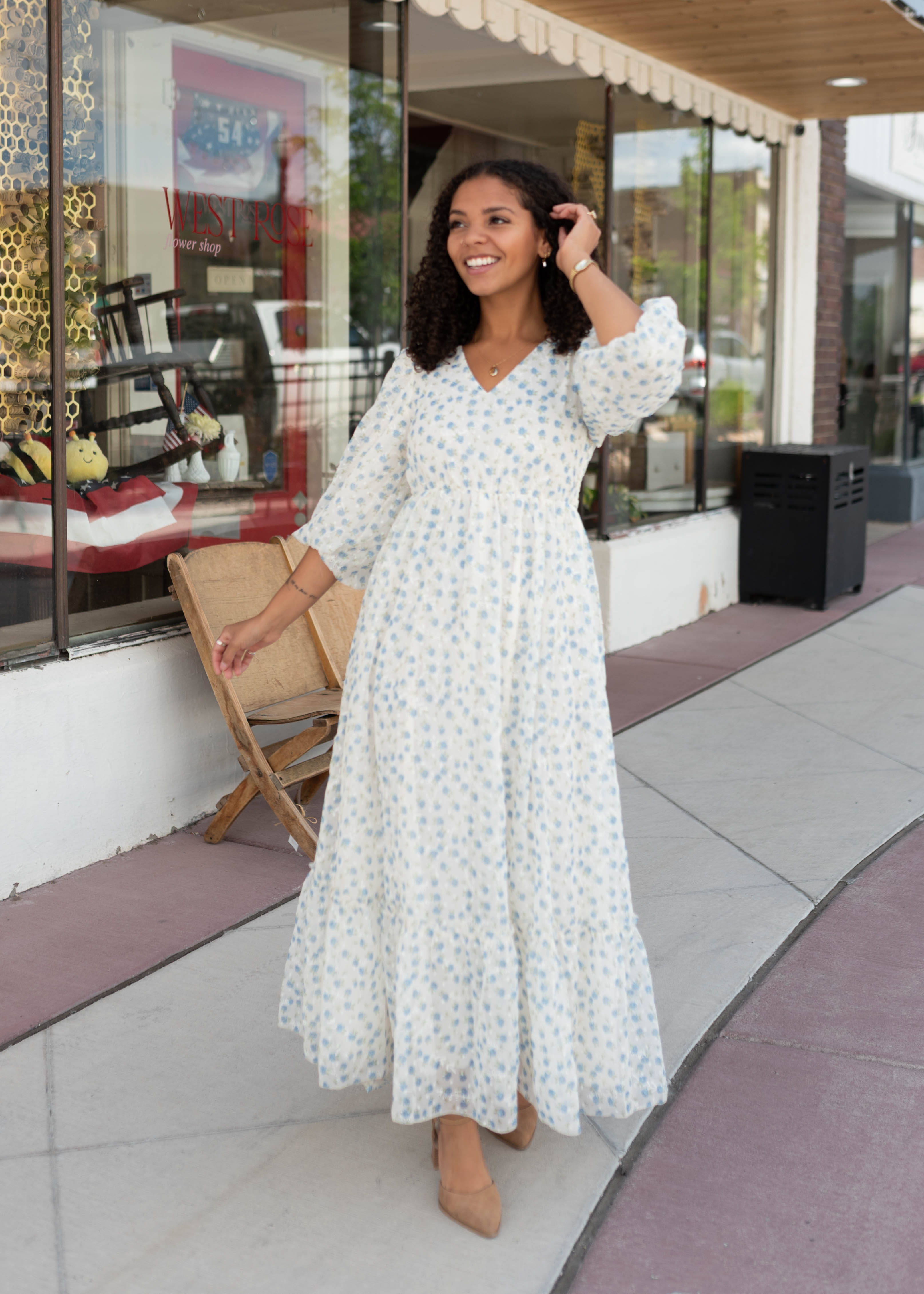 Kaitlyn Ivory Blue Floral Dress