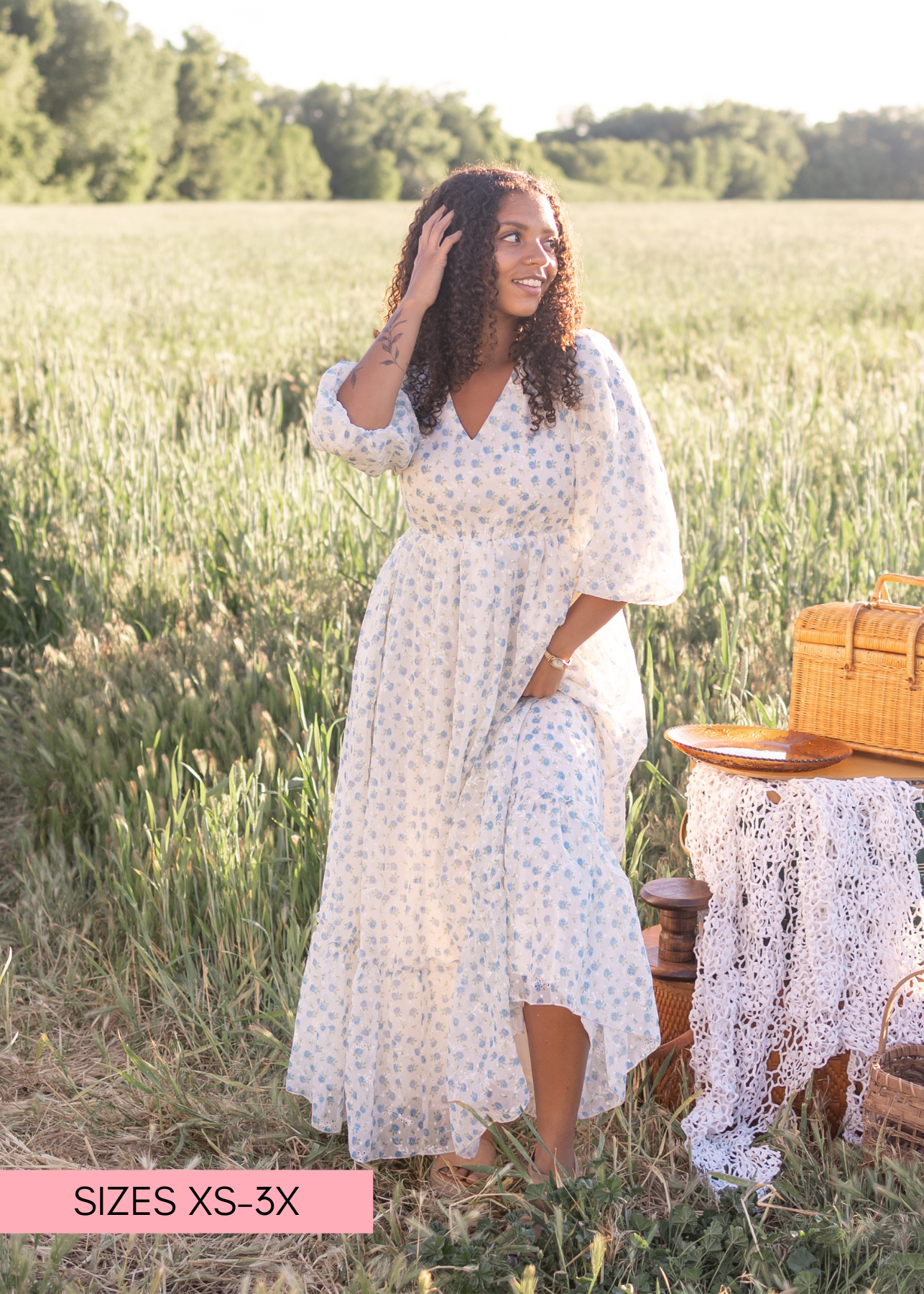 Kaitlyn Ivory Blue Floral Dress