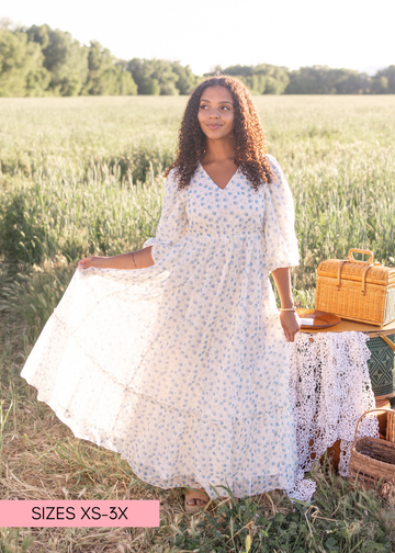 Kaitlyn Ivory Blue Floral Dress