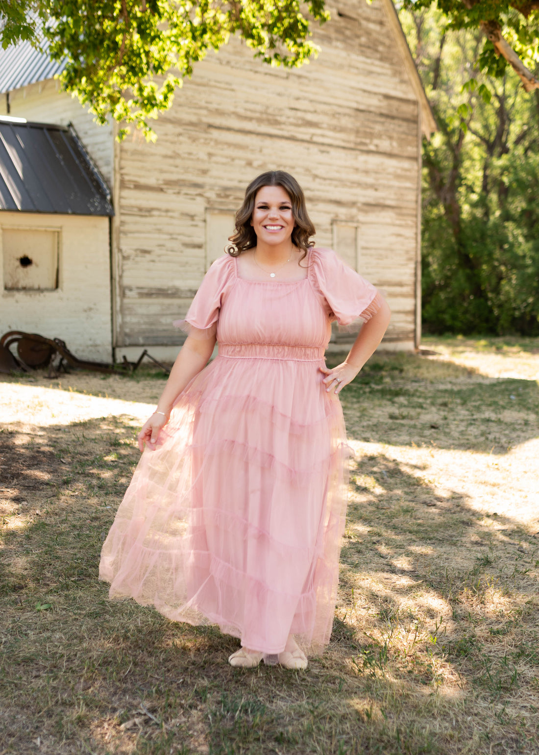 Kamryn Pink Mesh Tiered Dress