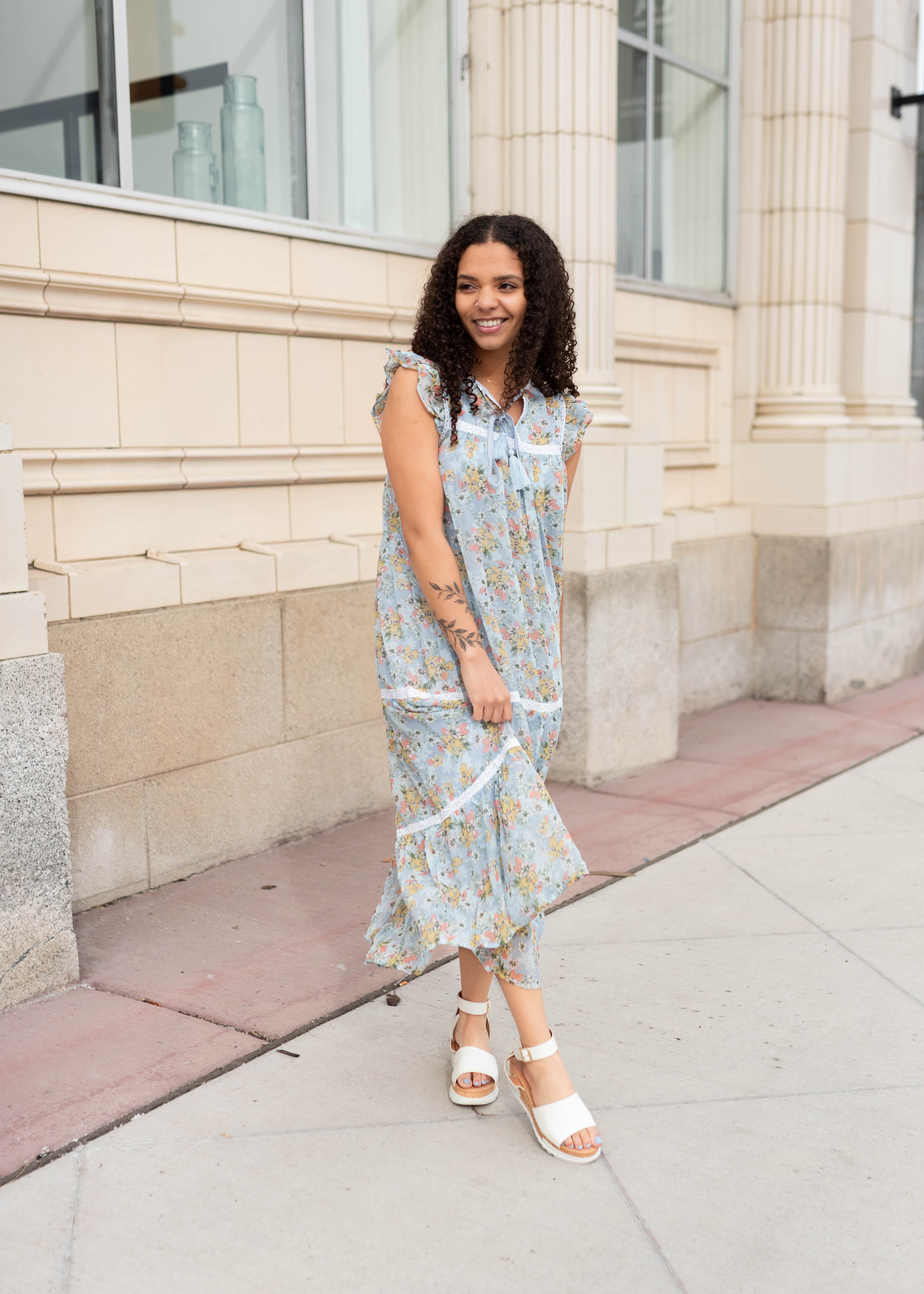 Kassidy Blue Floral Mesh Dress