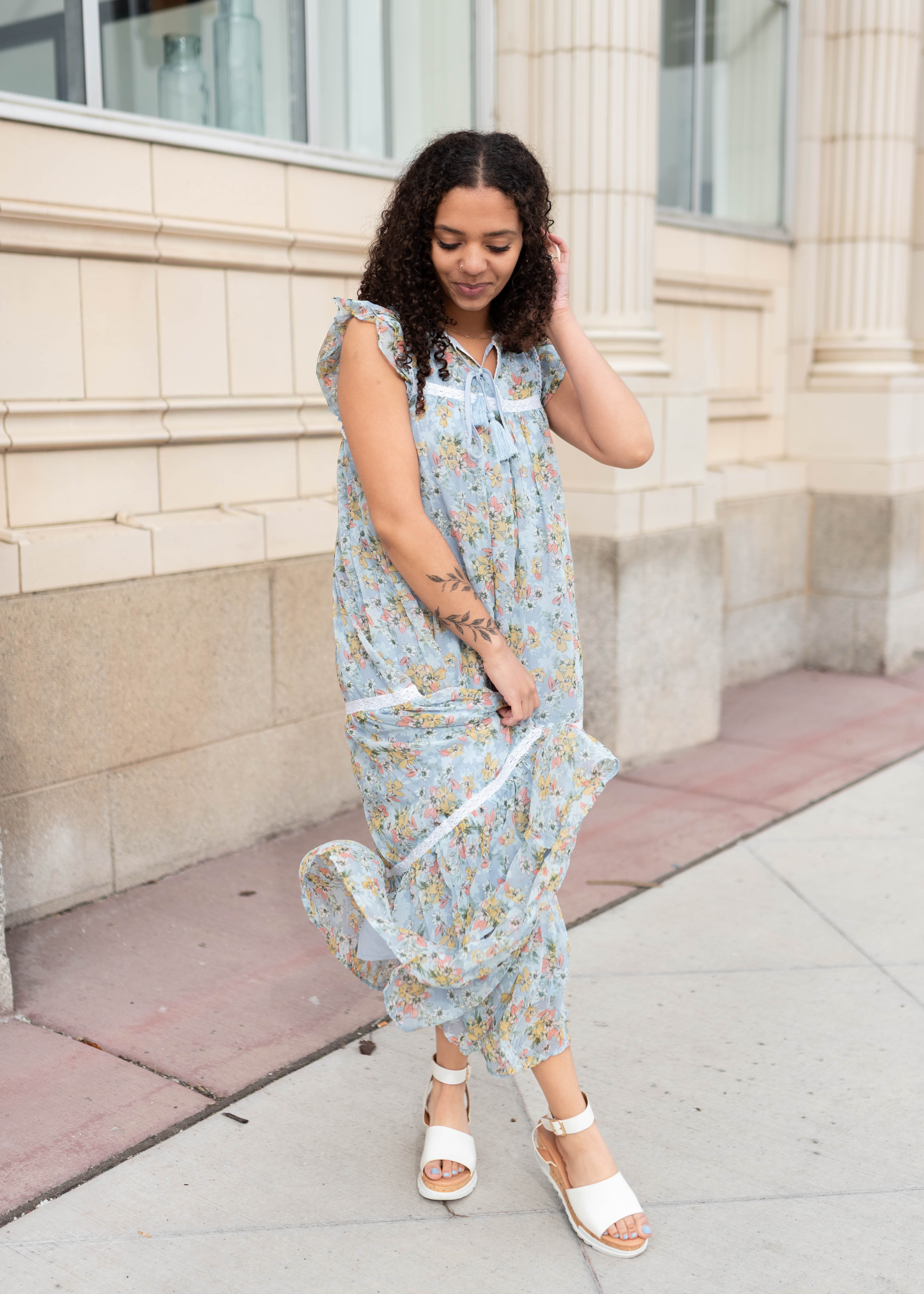 Kassidy Blue Floral Mesh Dress
