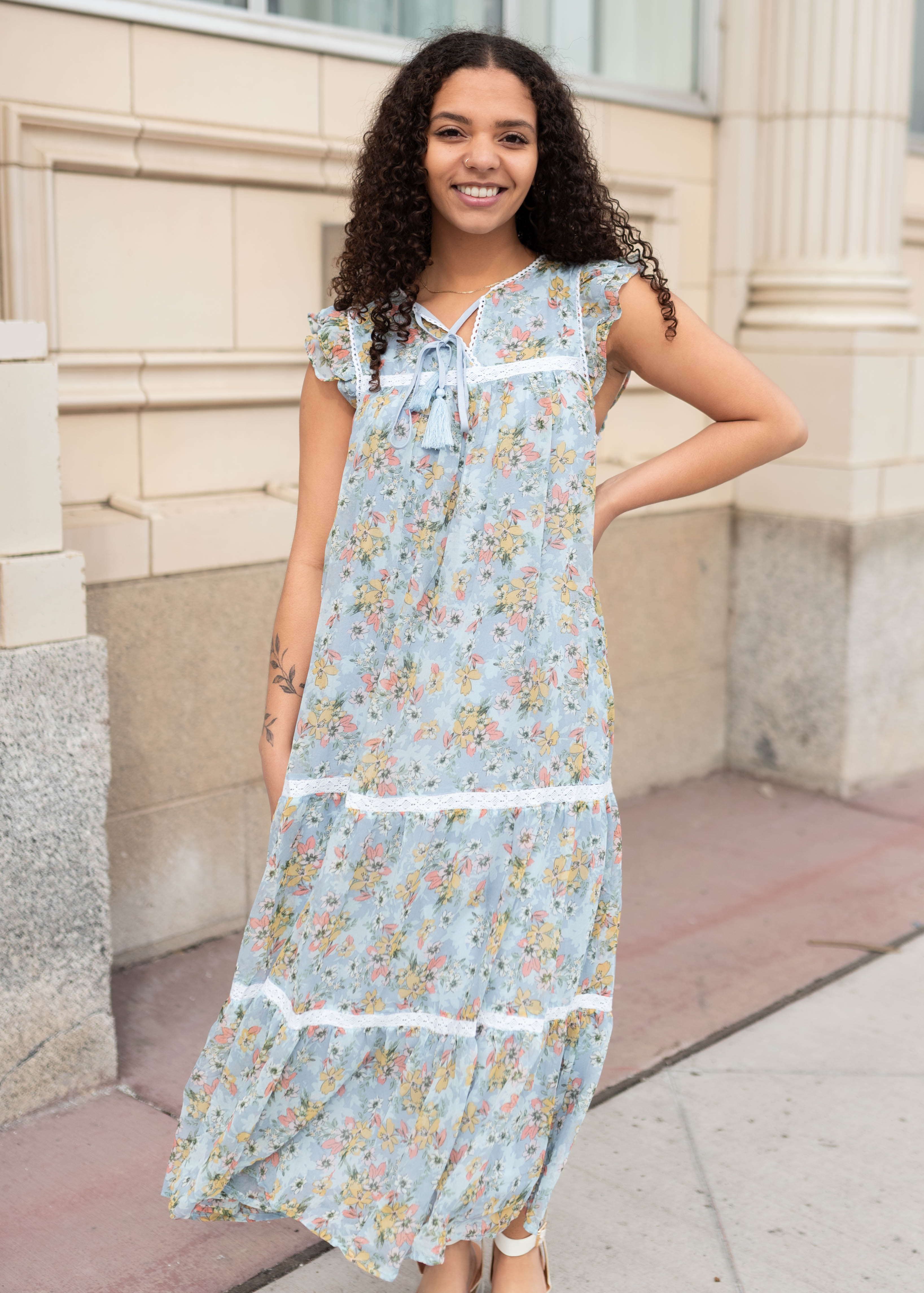 Kassidy Blue Floral Mesh Dress