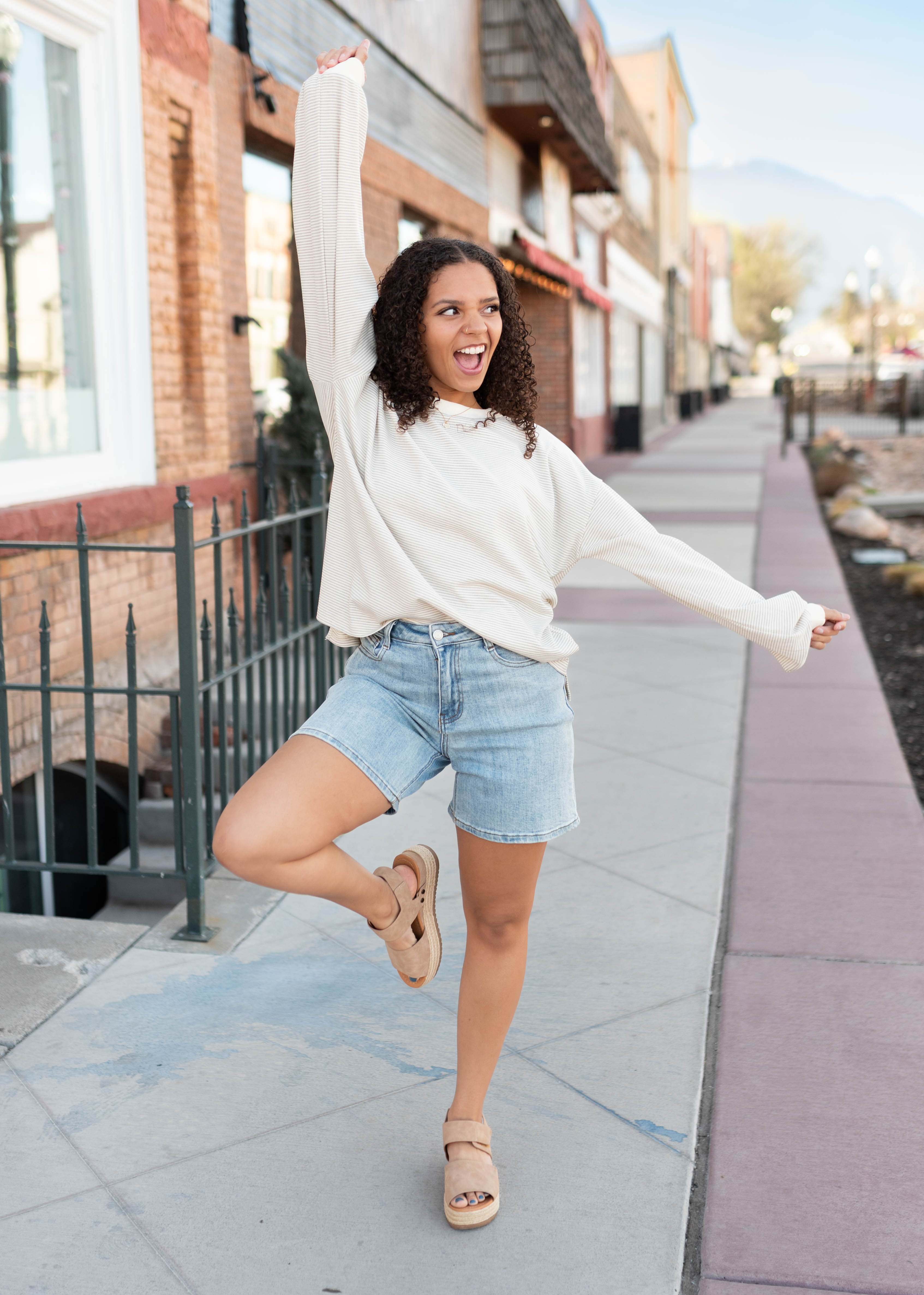 Katelyn Light Mocha Striped Pullover