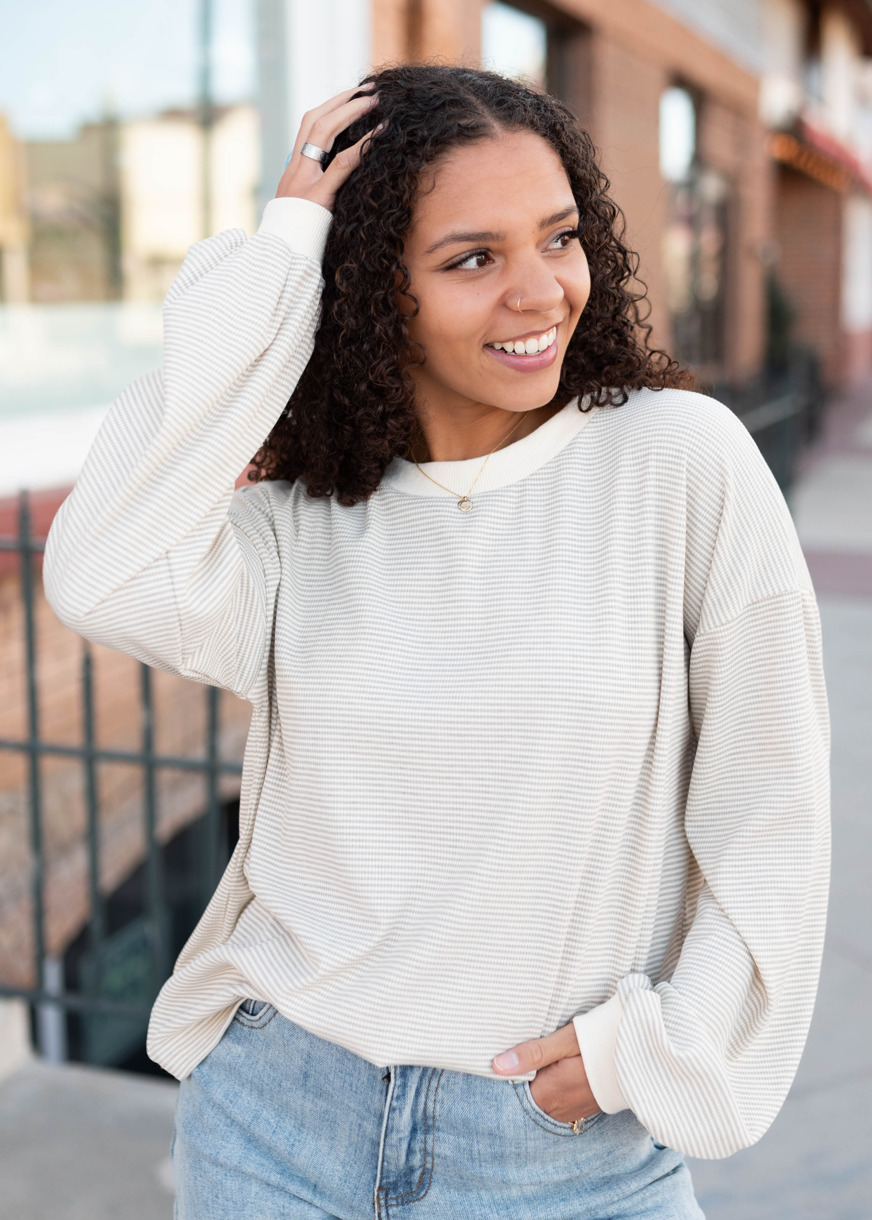 Katelyn Light Mocha Striped Pullover