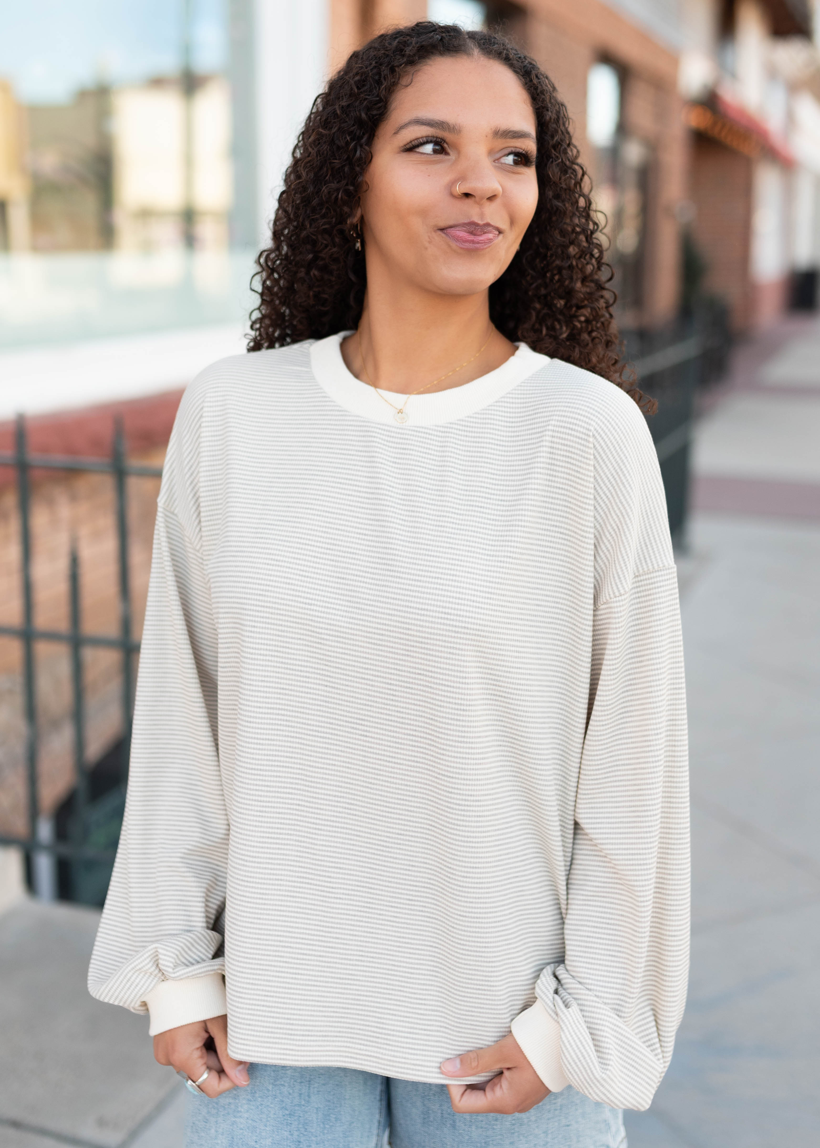 Katelyn Light Mocha Striped Pullover