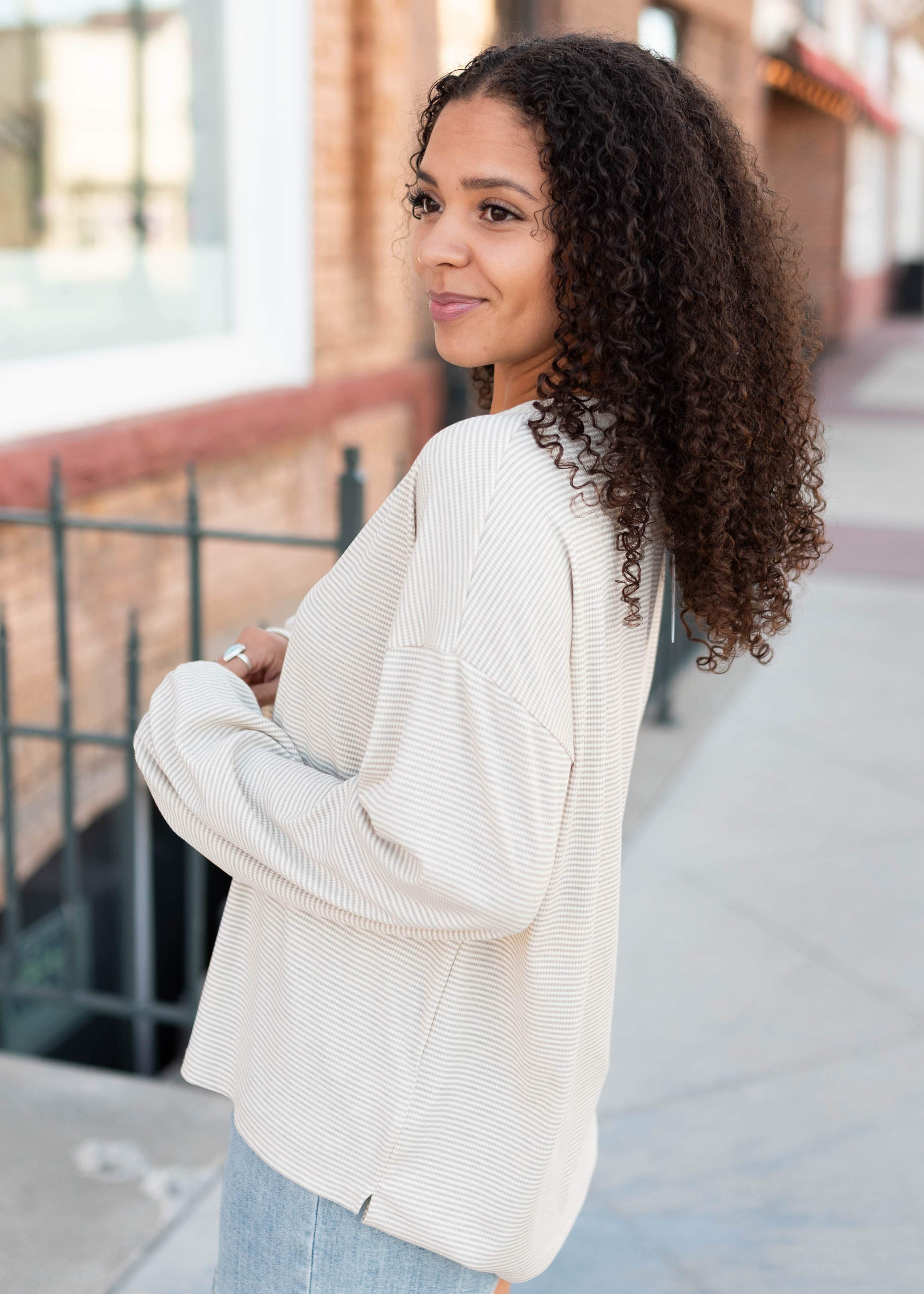 Katelyn Light Mocha Striped Pullover